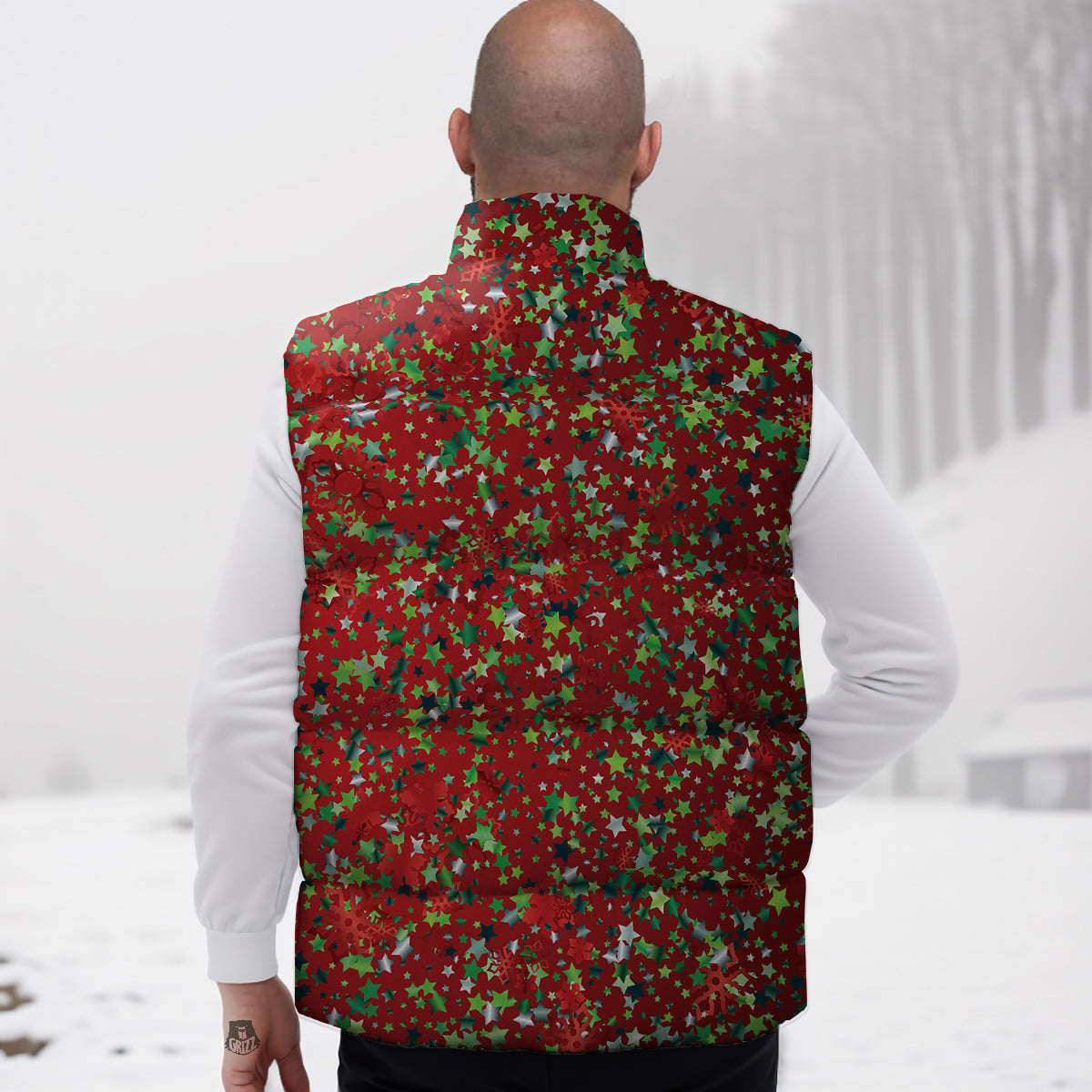 Sparkle Christmas Print Down Vest