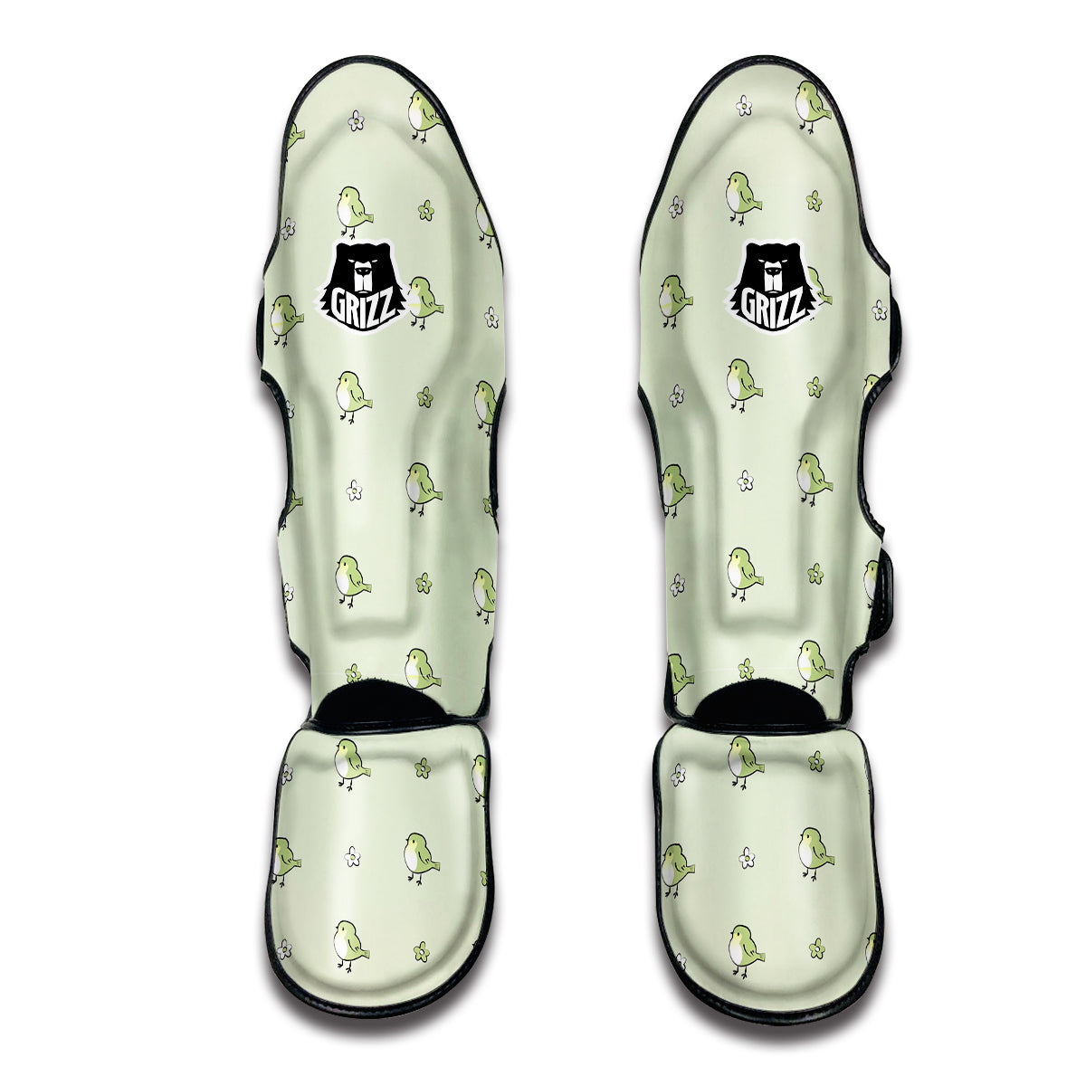 Sparrow And Green Print Pattern Muay Thai Shin Guards-grizzshop