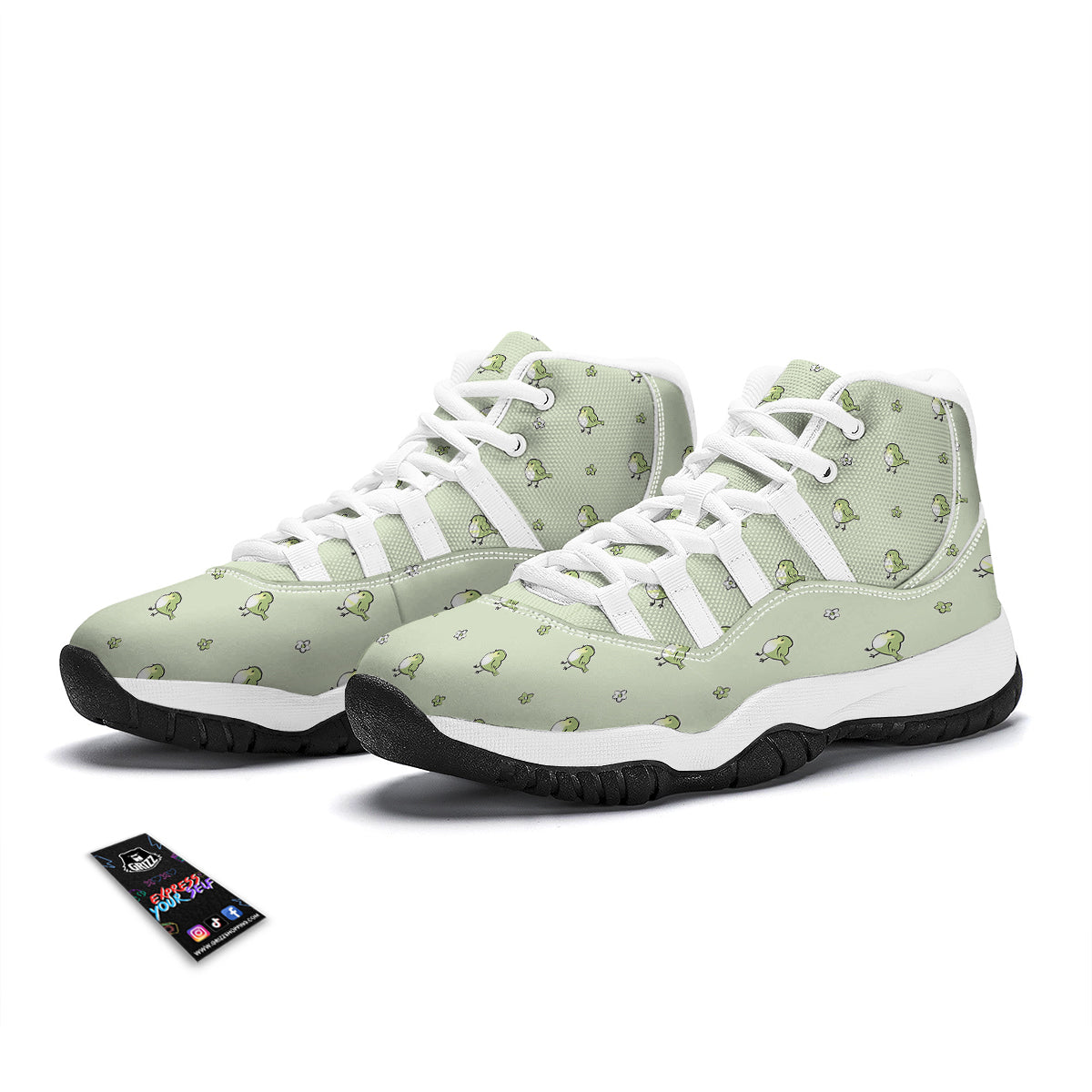 Sparrow And Green Print Pattern White Bball Shoes-grizzshop