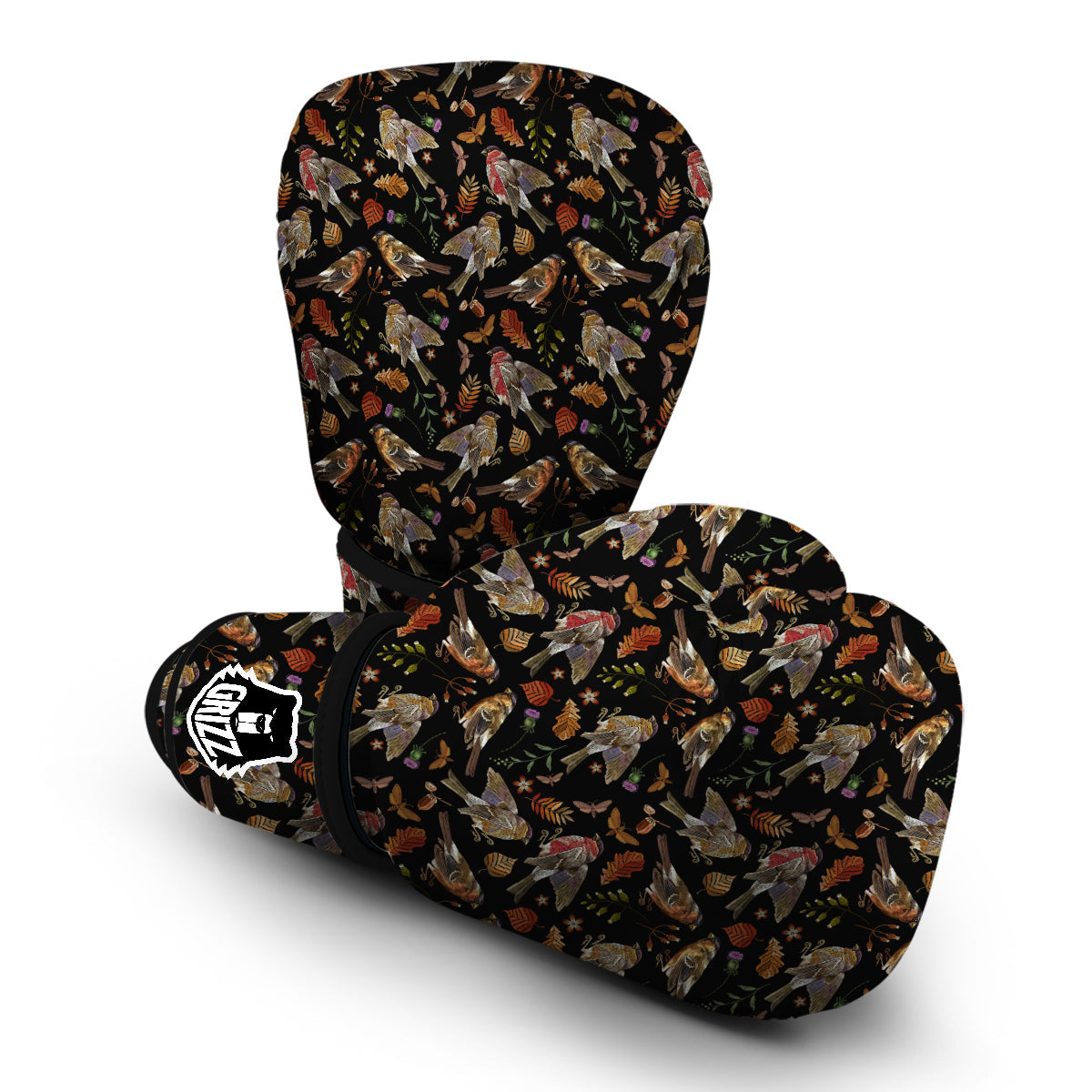 Sparrow Embroidery Print Pattern Boxing Gloves-grizzshop