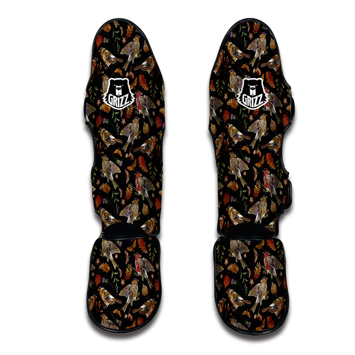 Sparrow Embroidery Print Pattern Muay Thai Shin Guards-grizzshop