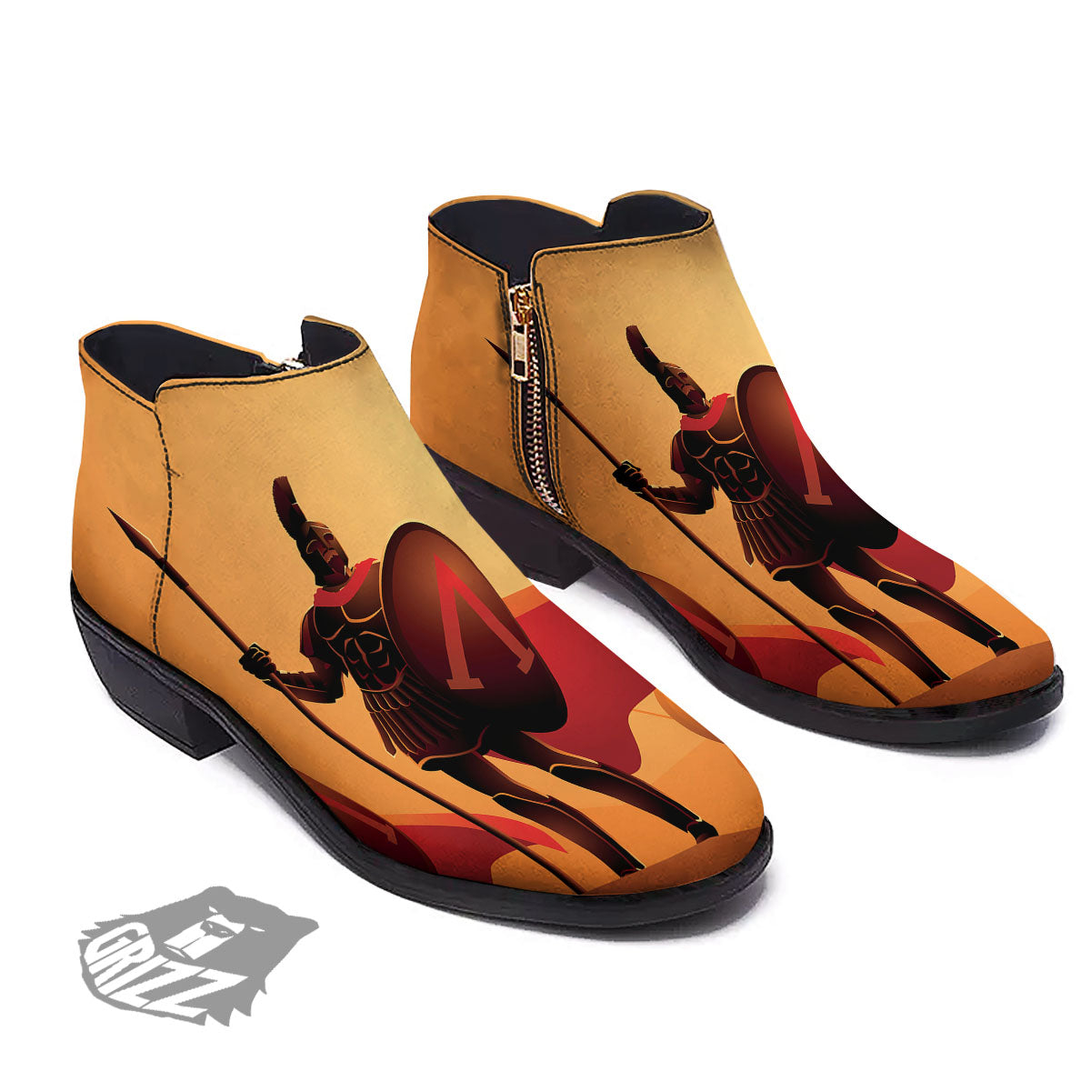 Spartan Ancient Print Ankle Boots-grizzshop