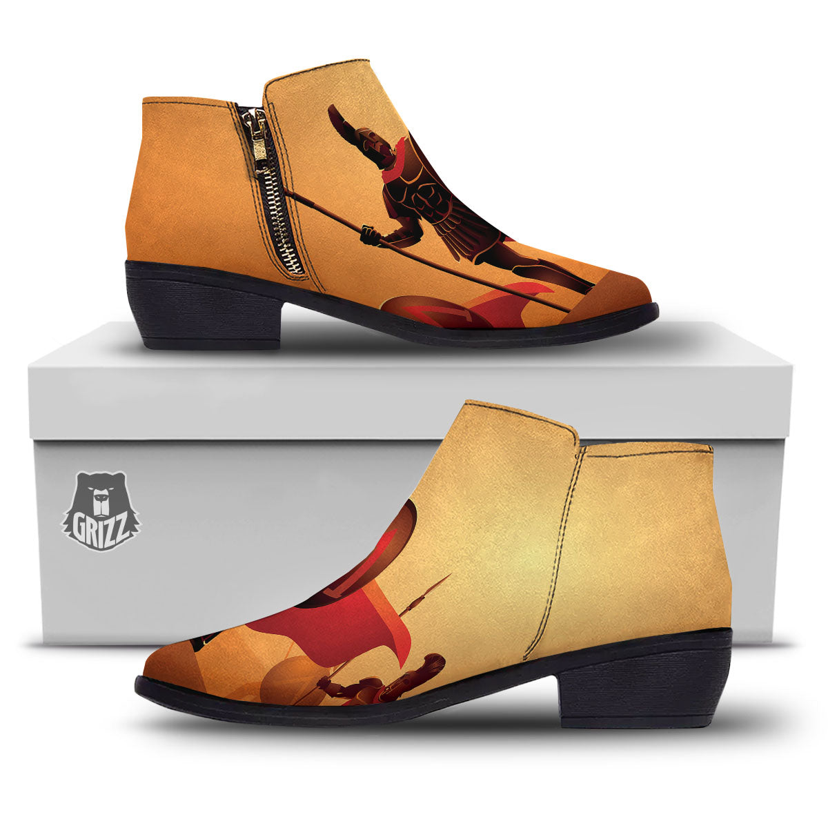 Spartan Ancient Print Ankle Boots-grizzshop