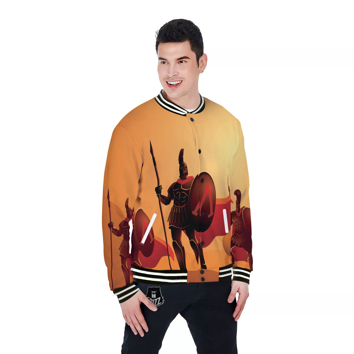 Spartan Ancient Print Baseball Jacket-grizzshop