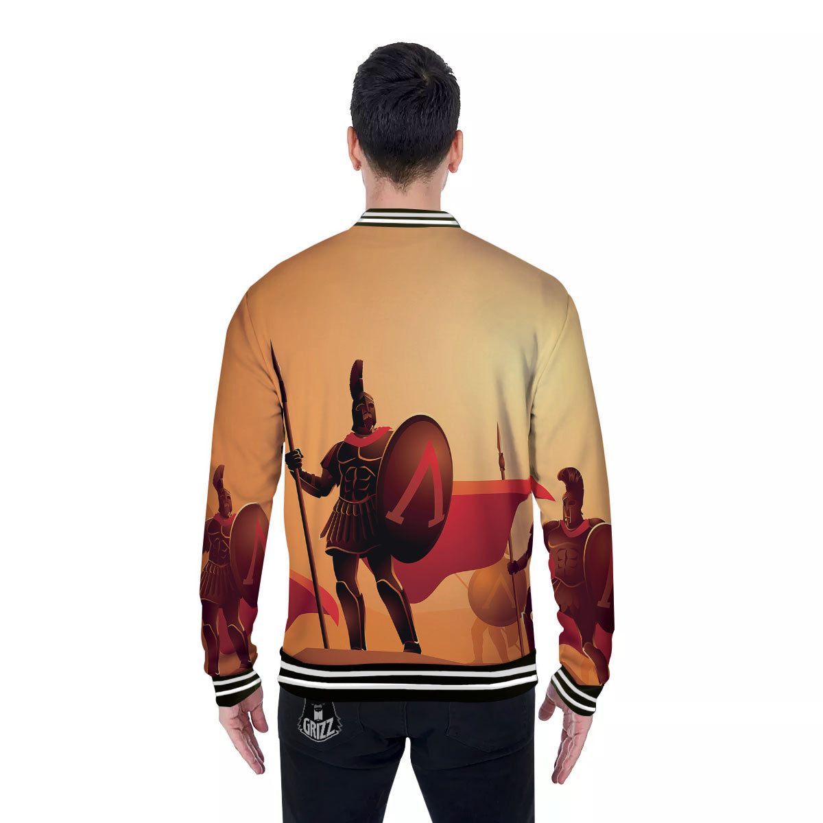 Spartan Ancient Print Baseball Jacket-grizzshop
