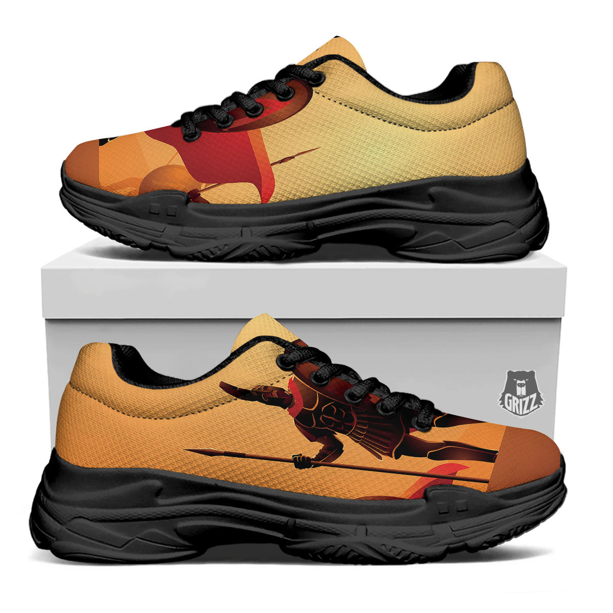 Spartan Ancient Print Black Chunky Shoes-grizzshop