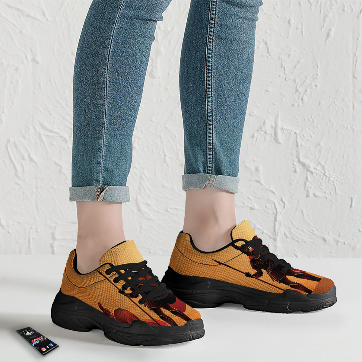 Spartan Ancient Print Black Chunky Shoes-grizzshop