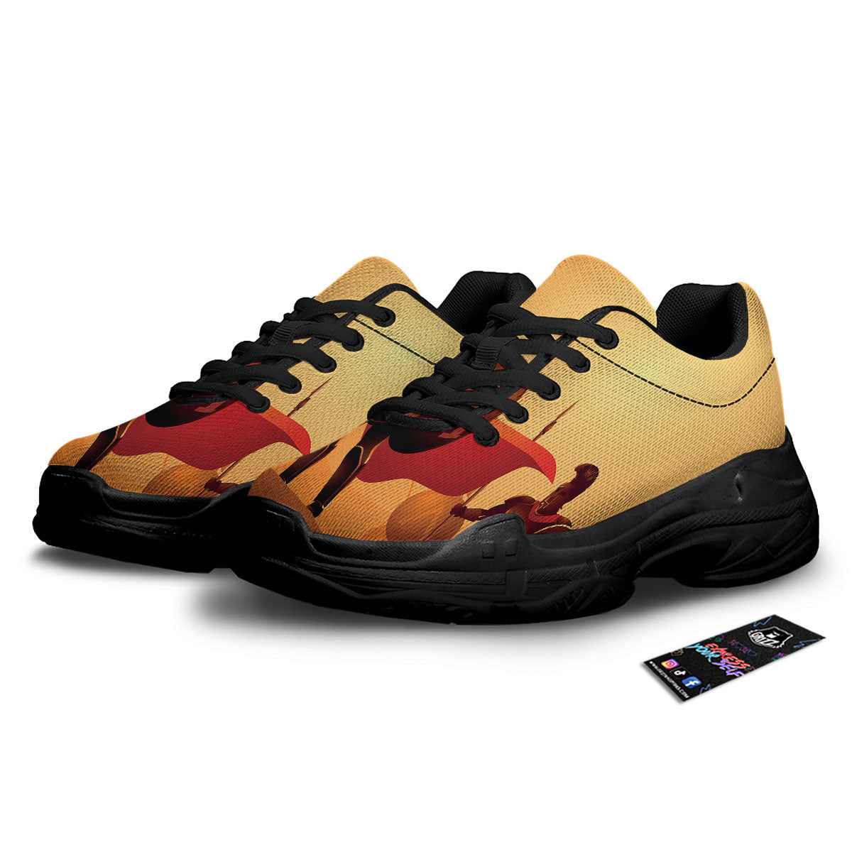 Spartan Ancient Print Black Chunky Shoes-grizzshop