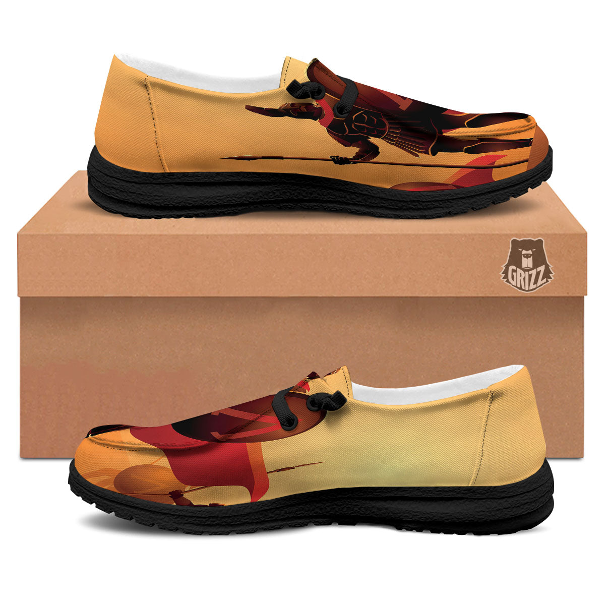 Spartan Ancient Print Black Loafers-grizzshop