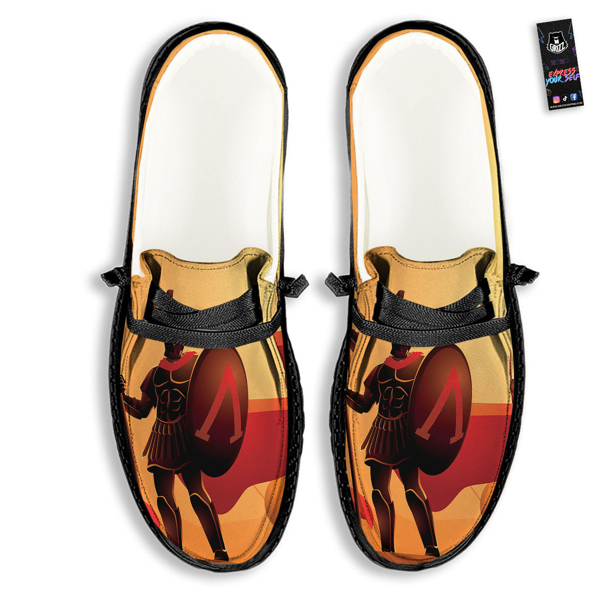 Spartan Ancient Print Black Loafers-grizzshop