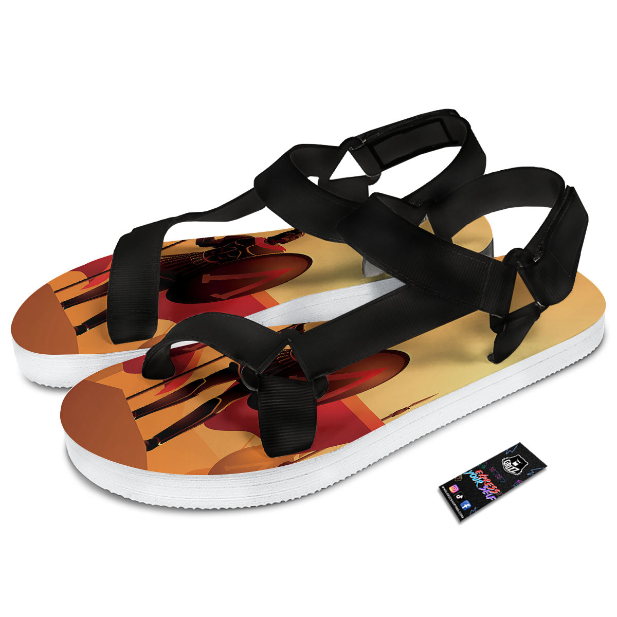 Spartan Ancient Print Black Open Toe Sandals-grizzshop