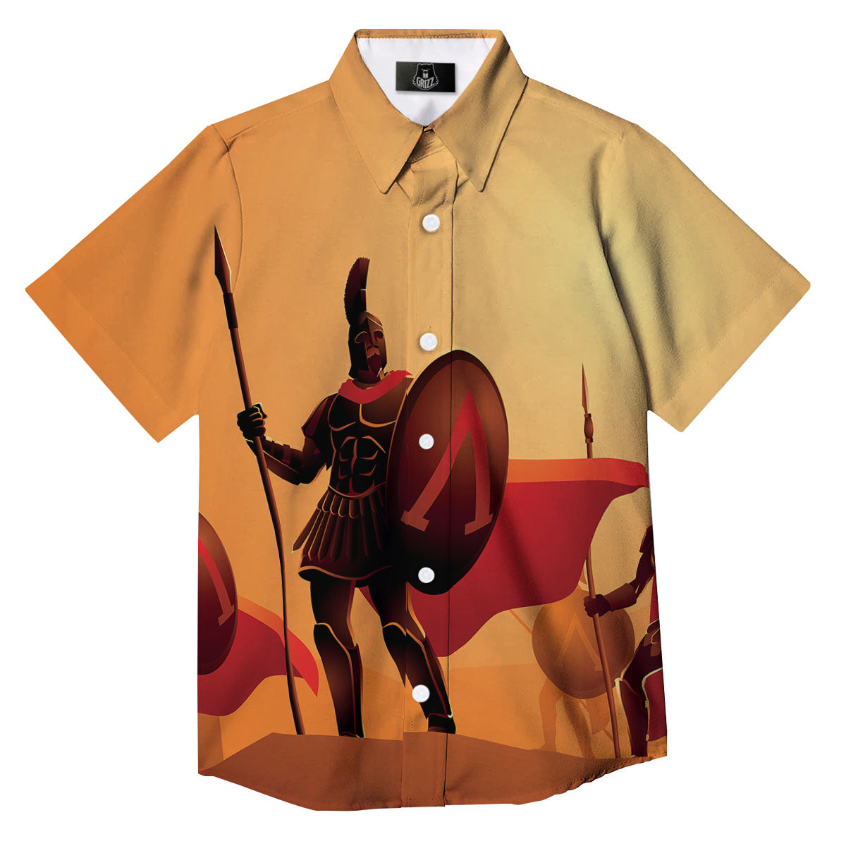 Spartan Ancient Print Button Up Shirt-grizzshop