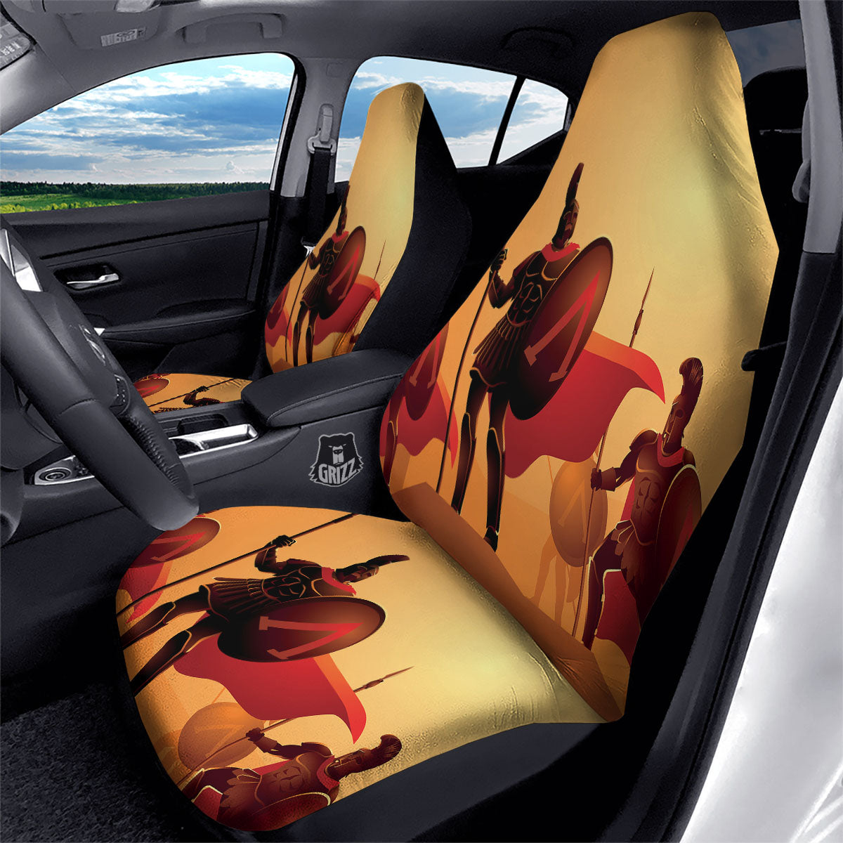 Spartan Ancient Print Car Seat Covers-grizzshop