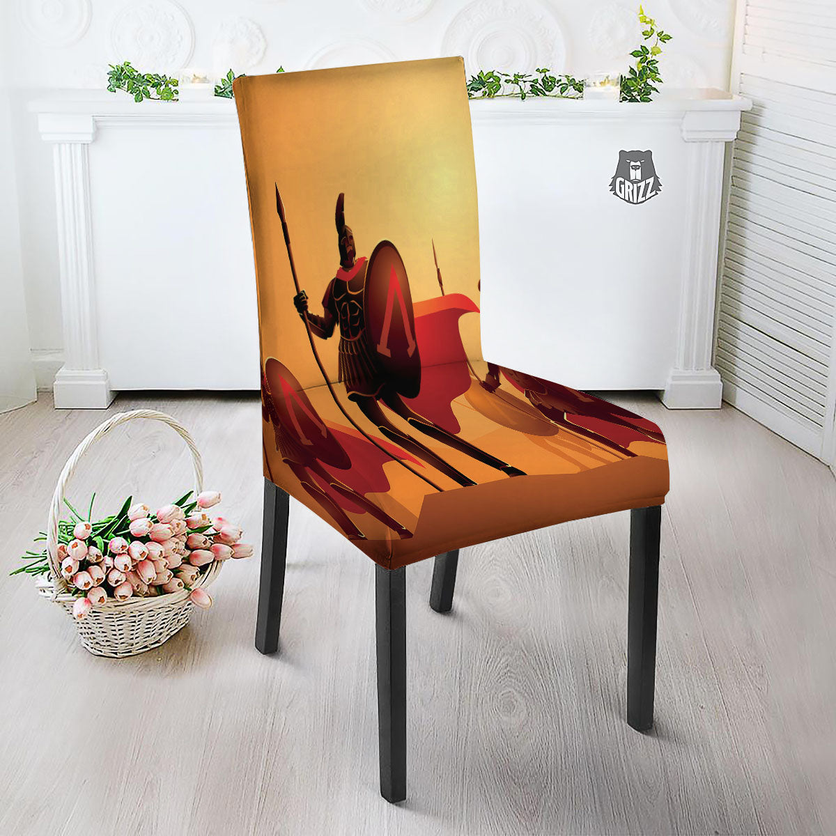 Spartan Ancient Print Dining Chair Slipcover-grizzshop