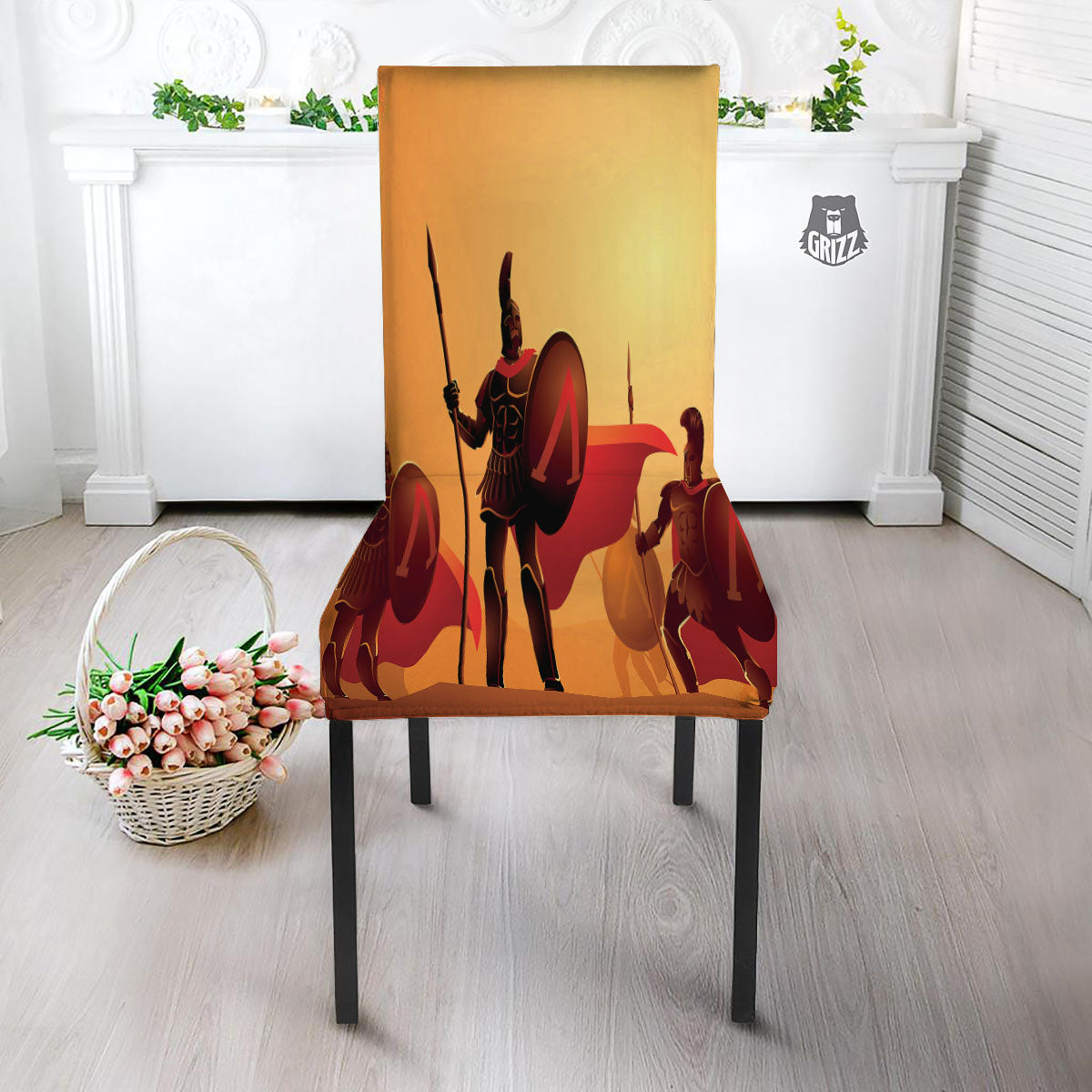 Spartan Ancient Print Dining Chair Slipcover-grizzshop
