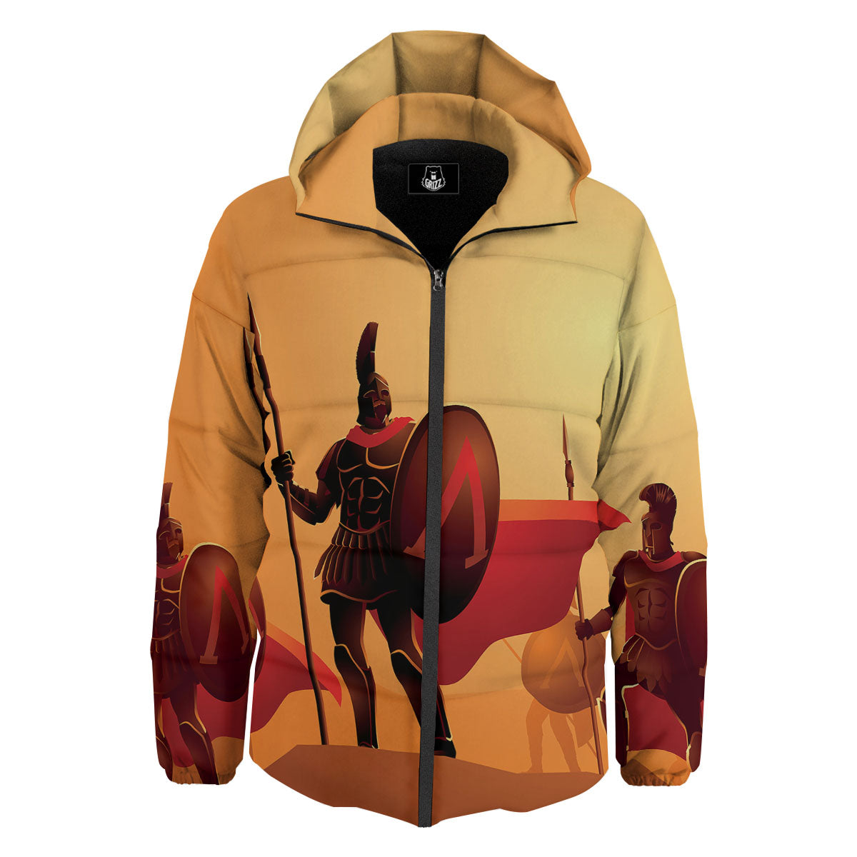 Spartan Ancient Print Down Jacket-grizzshop