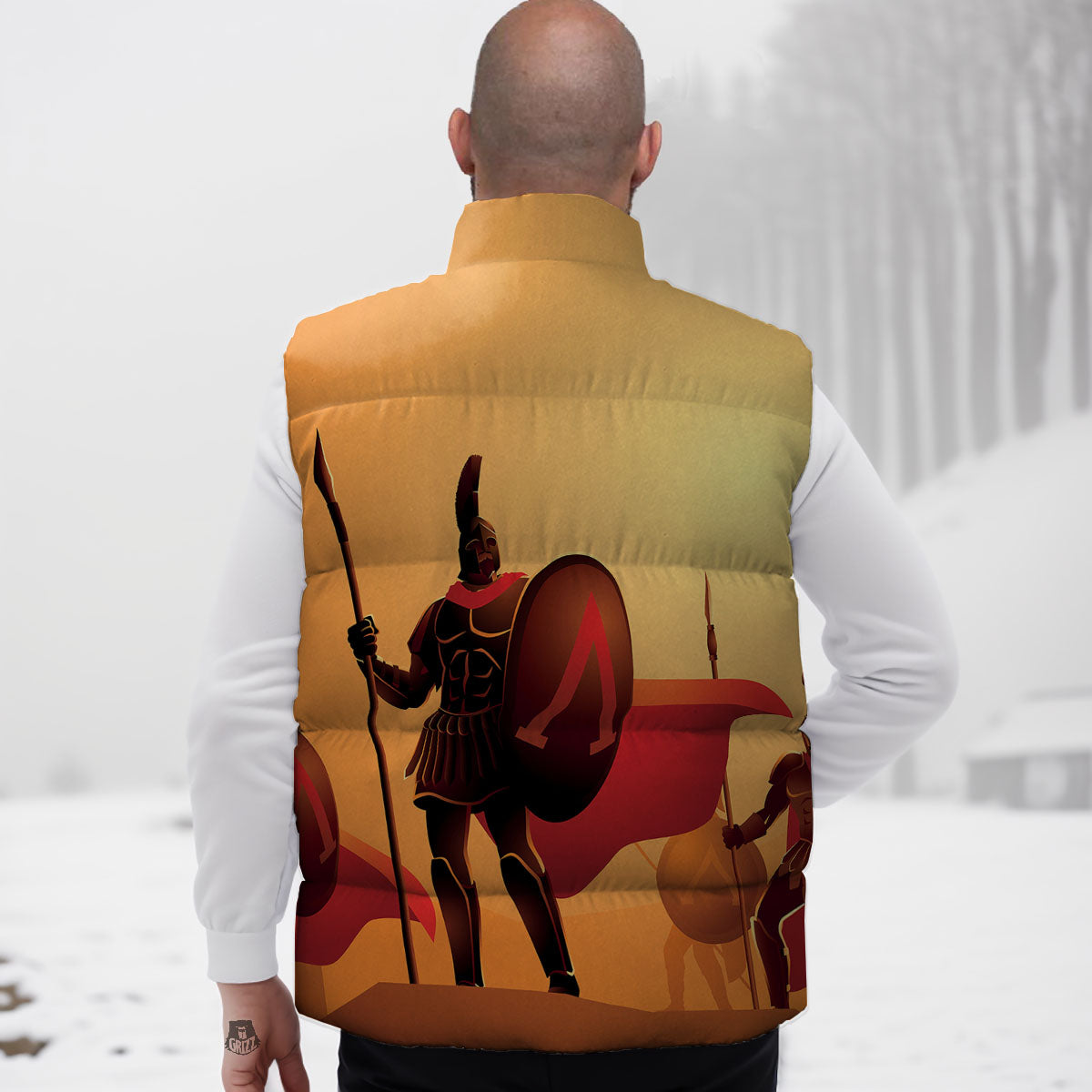 Spartan Ancient Print Down Vest