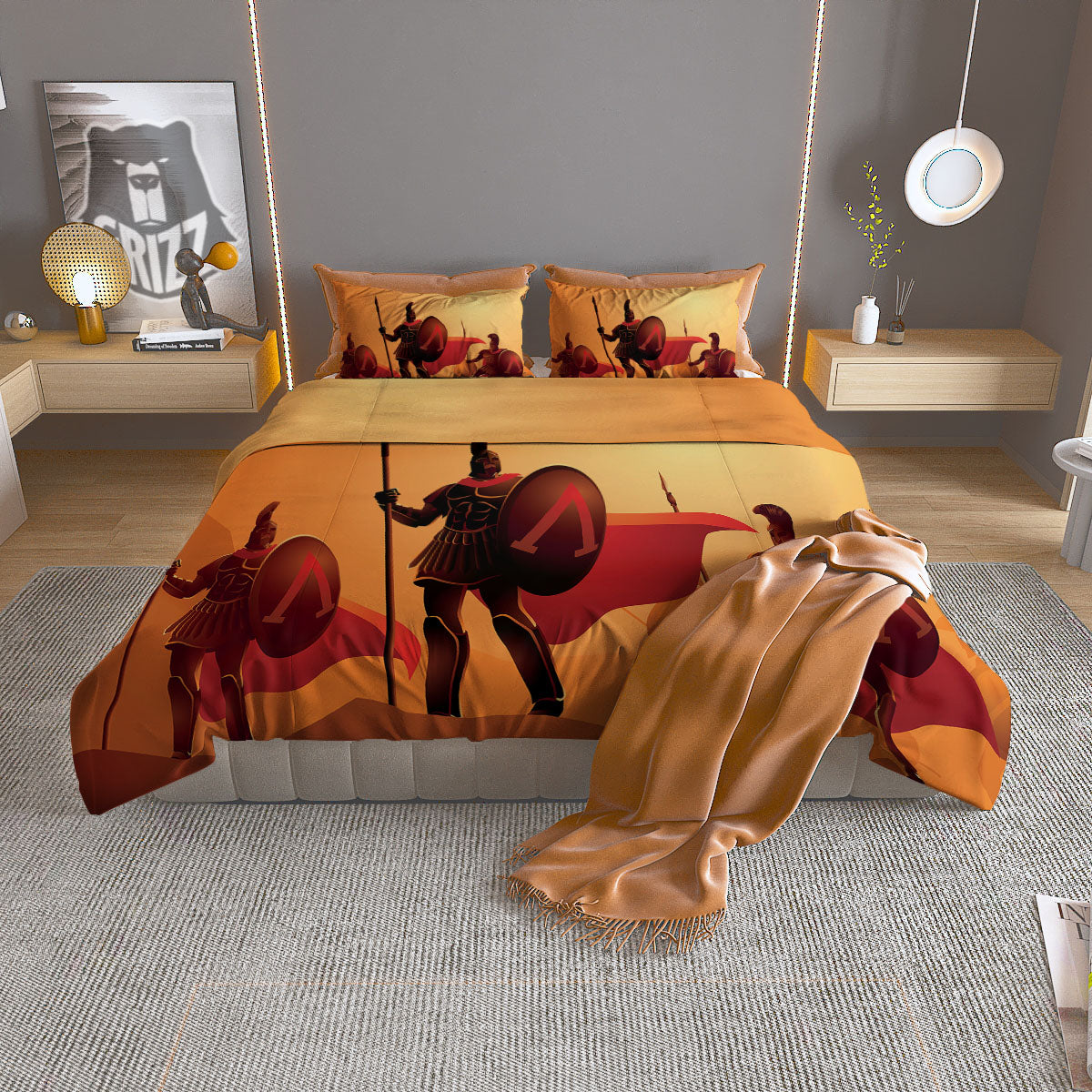 Spartan Ancient Print Duvet Cover Bedding Set
