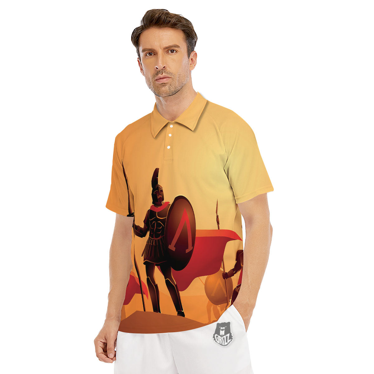 Spartan Ancient Print Men's Golf Shirts-grizzshop