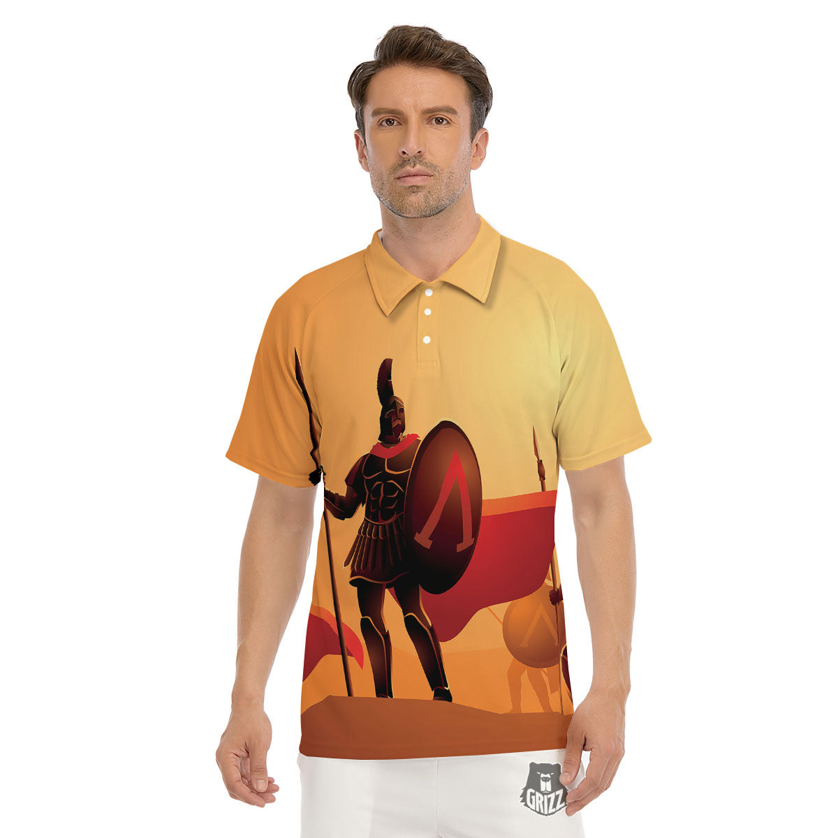 Spartan Ancient Print Men's Golf Shirts-grizzshop