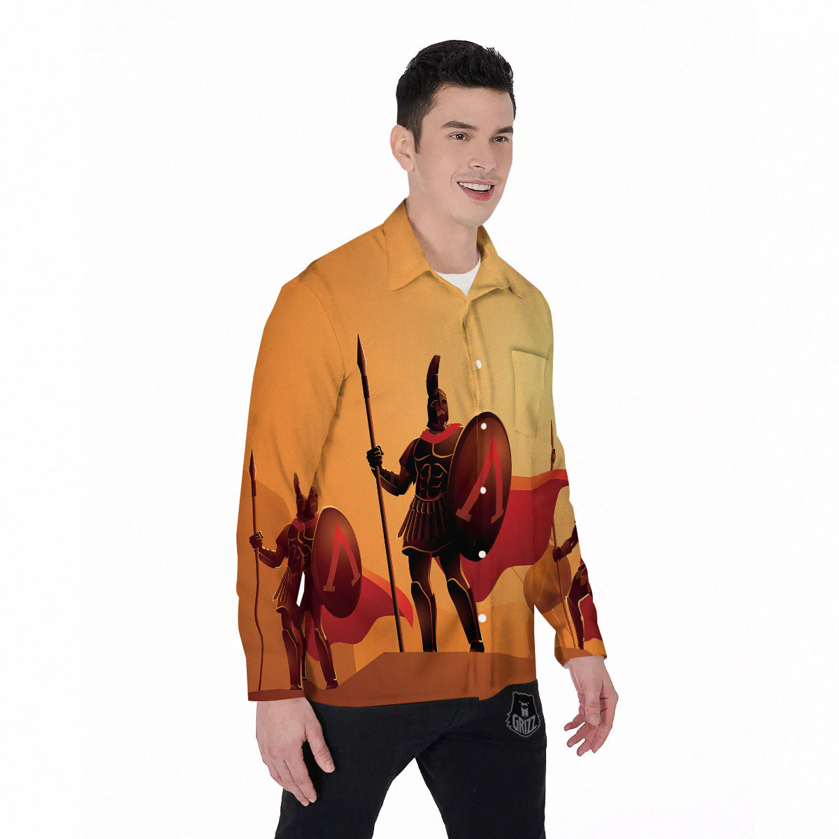 Spartan Ancient Print Men's Long Sleeve Shirts-grizzshop