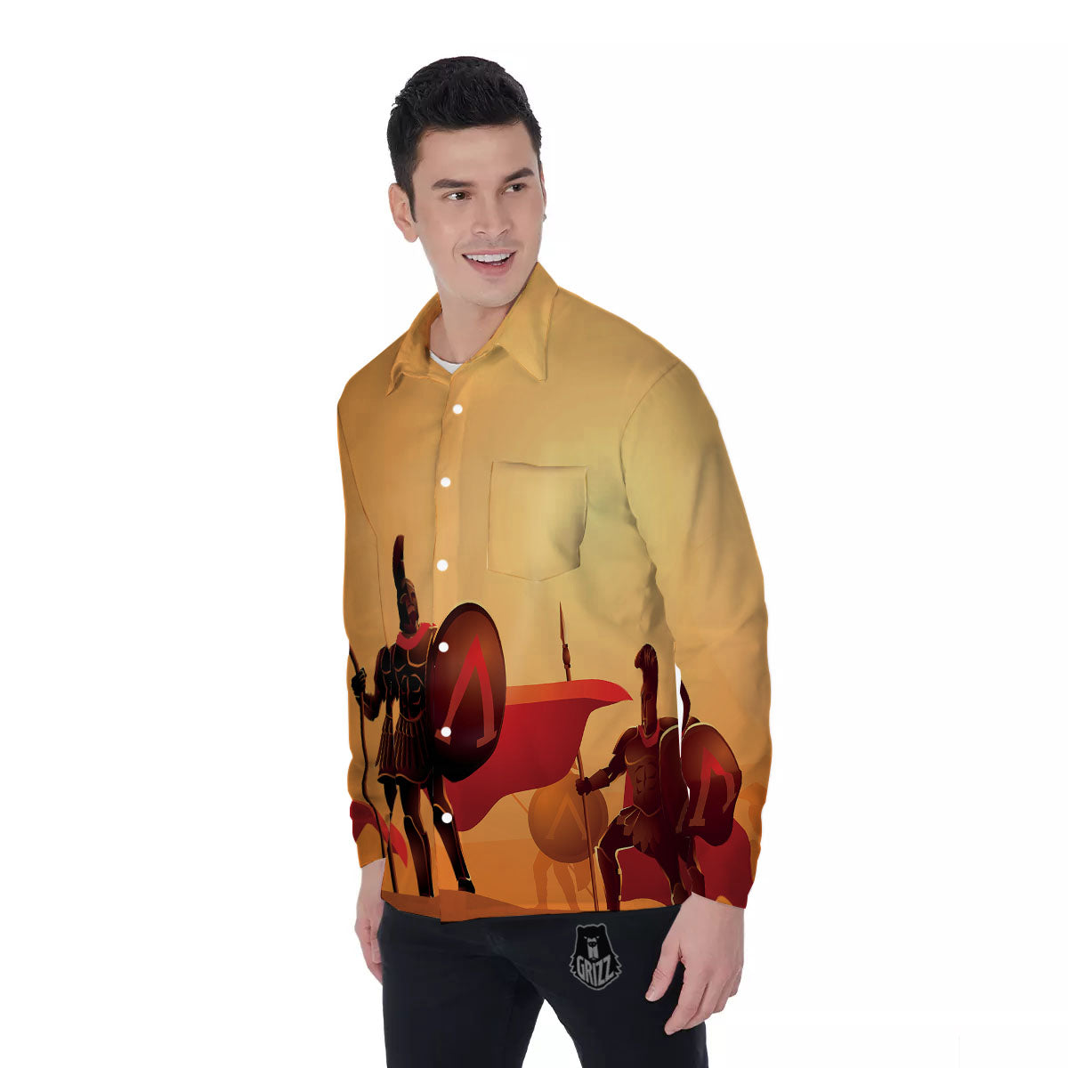 Spartan Ancient Print Men's Long Sleeve Shirts-grizzshop