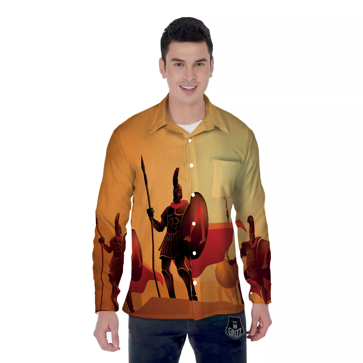 Spartan Ancient Print Men's Long Sleeve Shirts-grizzshop