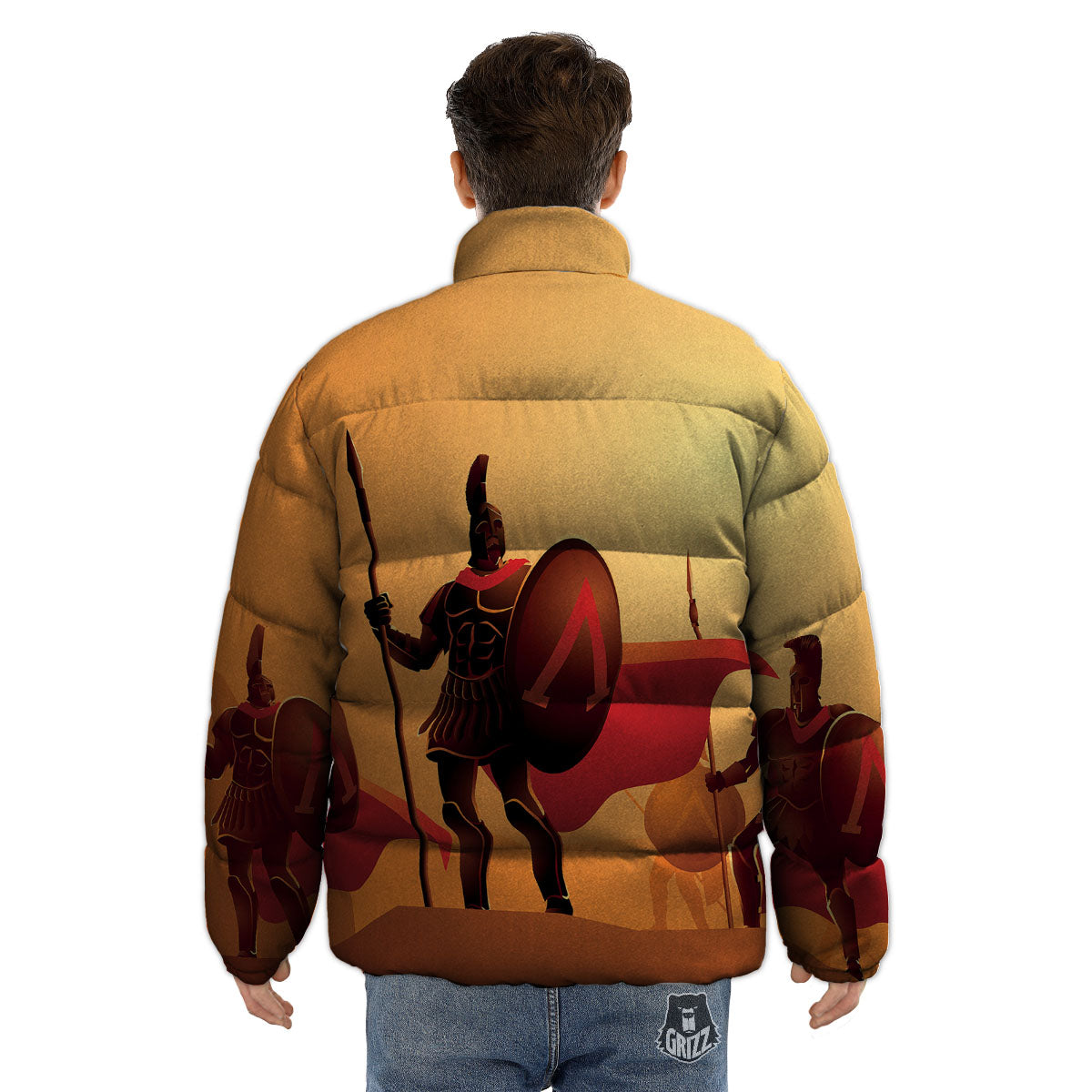 Spartan Ancient Print Puffer Jacket-grizzshop