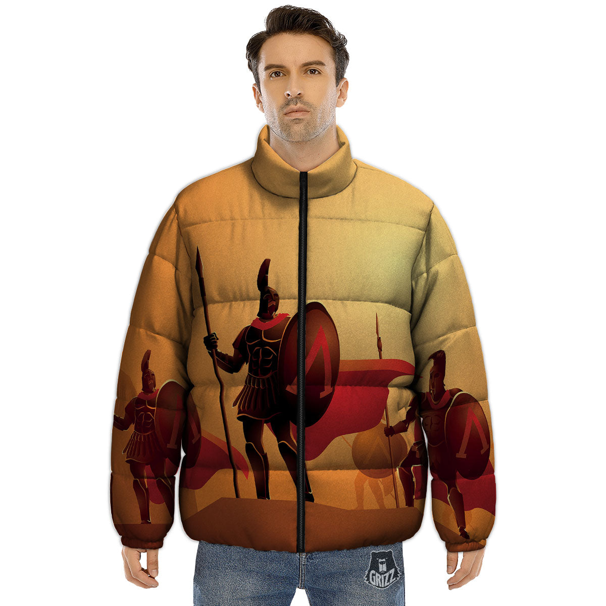 Spartan Ancient Print Puffer Jacket-grizzshop