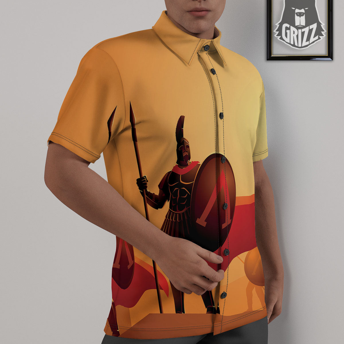 Spartan Ancient Print Untucked Shirts-grizzshop