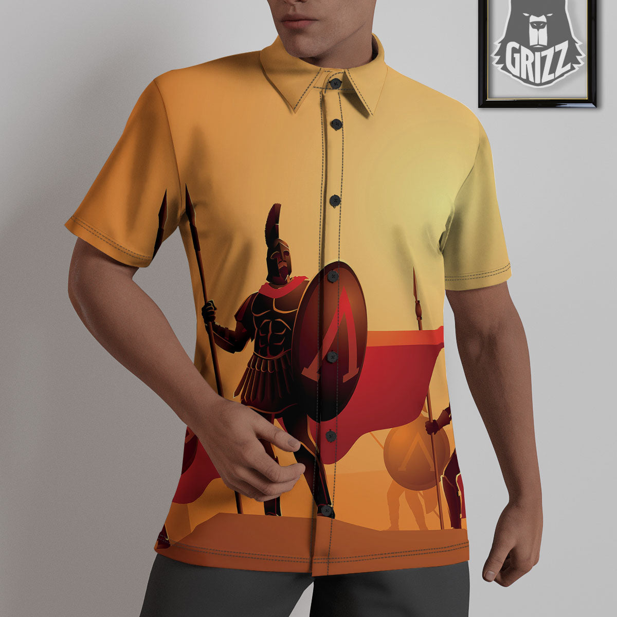 Spartan Ancient Print Untucked Shirts-grizzshop