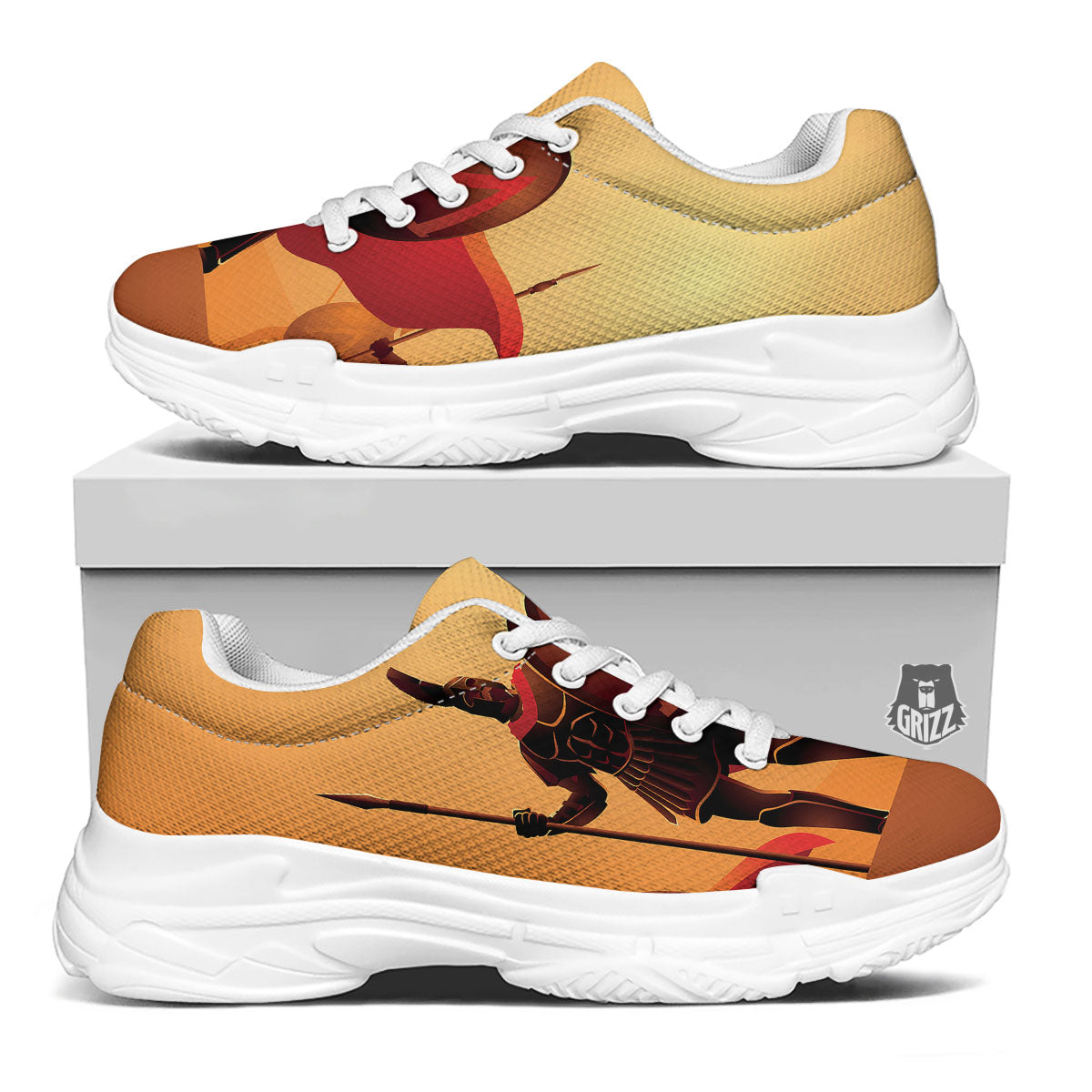 Spartan Ancient Print White Chunky Shoes-grizzshop
