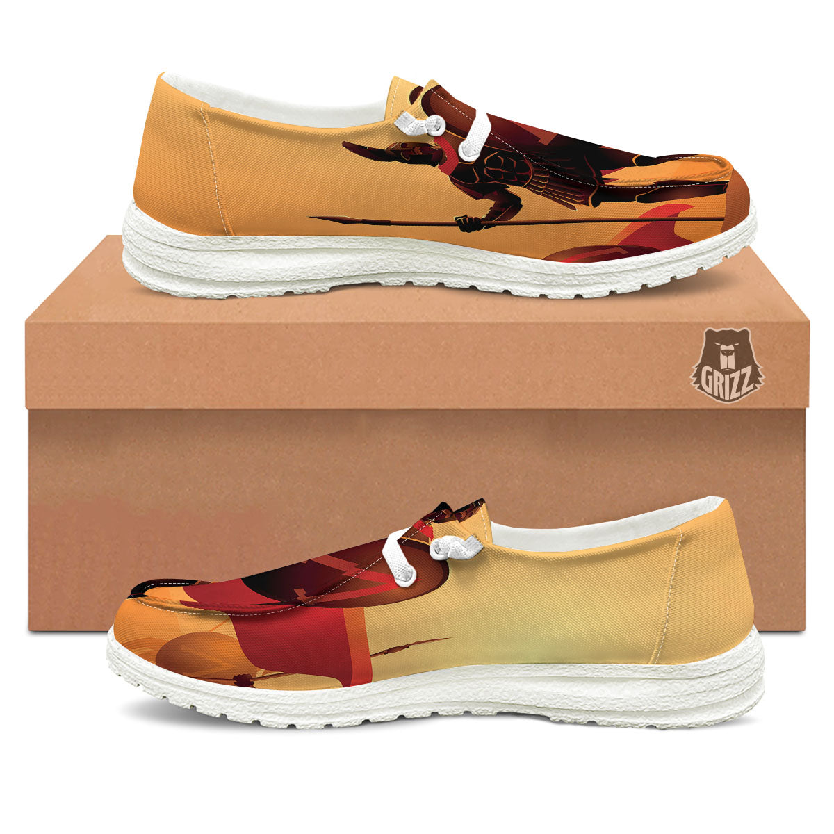 Spartan Ancient Print White Loafers-grizzshop