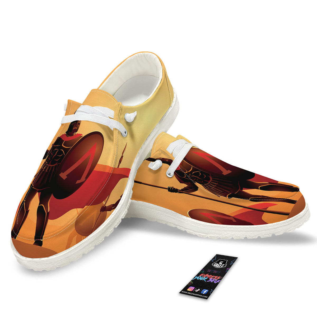 Spartan Ancient Print White Loafers-grizzshop