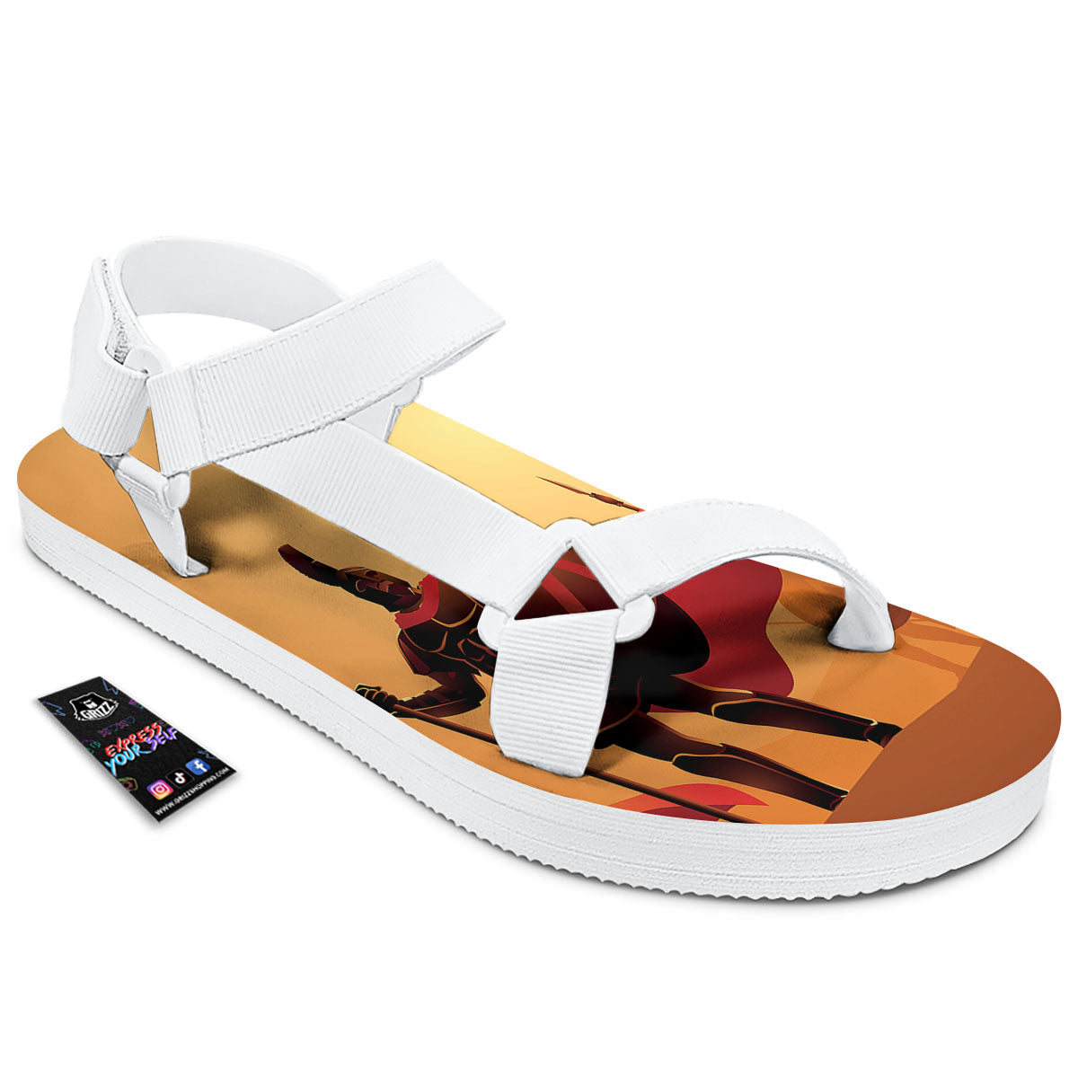 Spartan Ancient Print White Open Toe Sandals-grizzshop