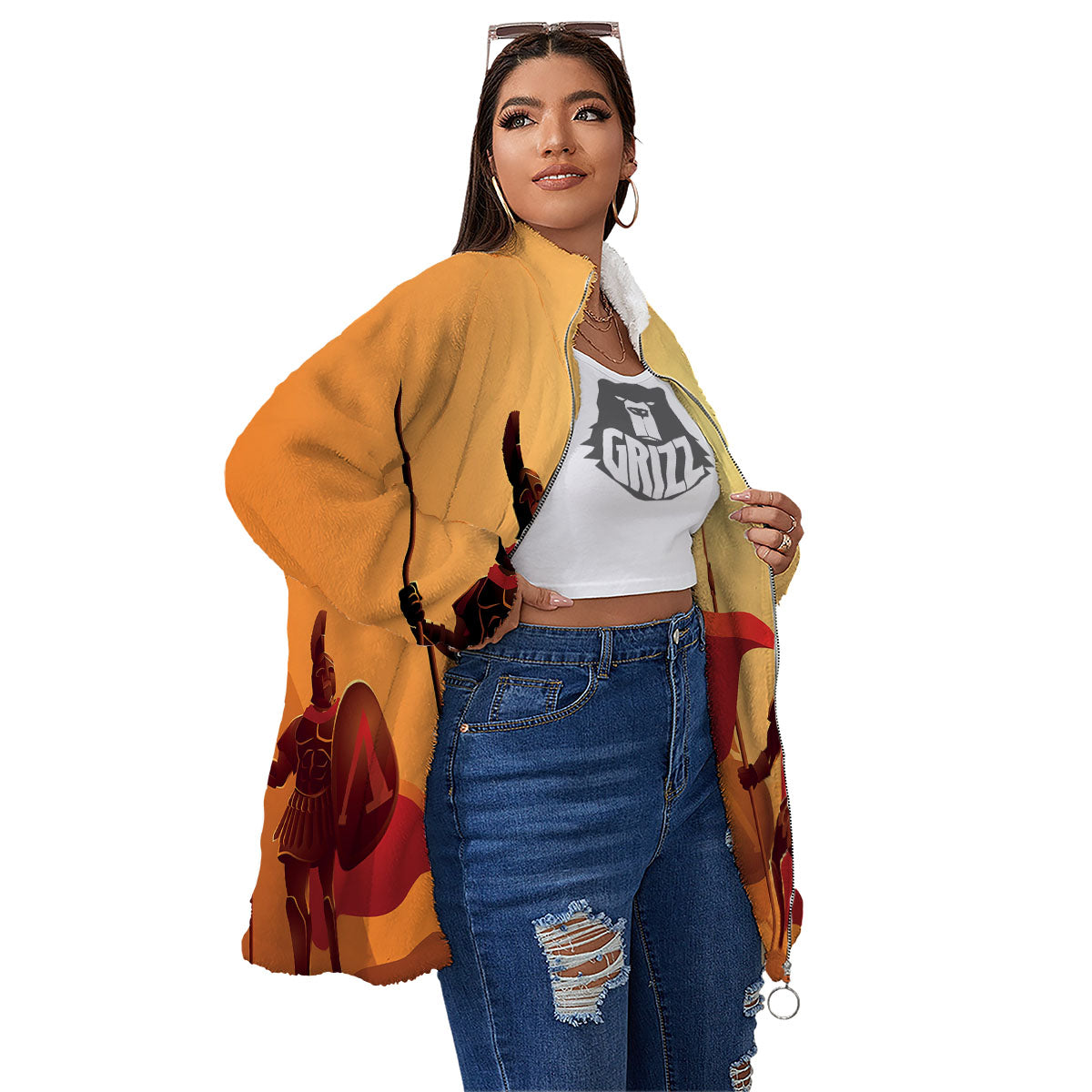 Spartan Ancient Print Women's Sherpa Jacket-grizzshop