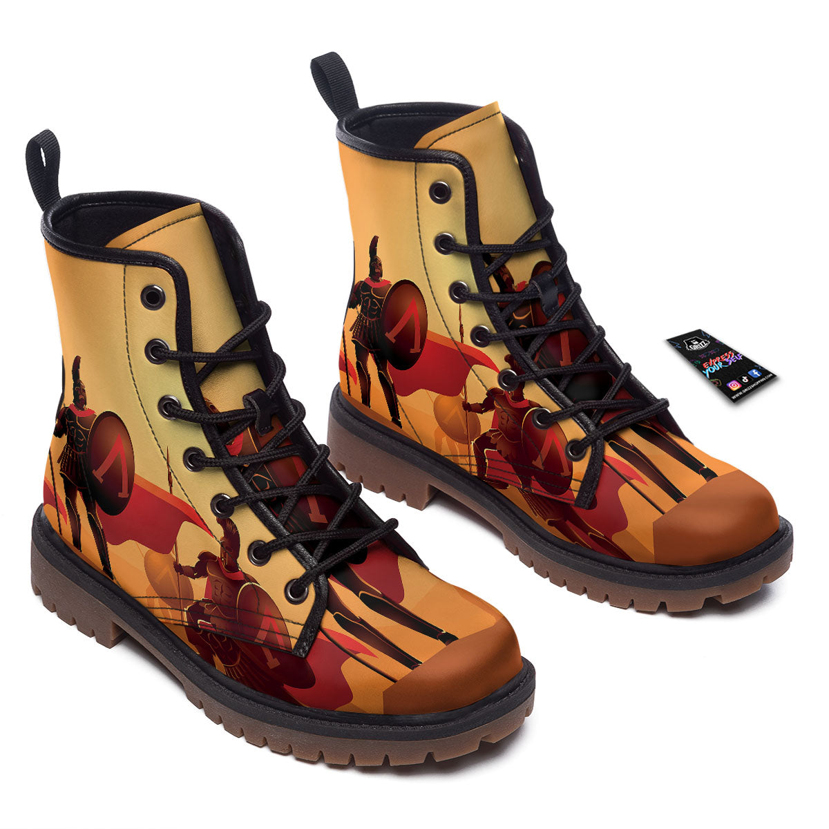 Spartan Ancient Print Work Boots-grizzshop