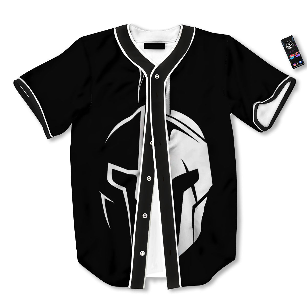 Spartan Helmet White And Black Print Baseball Jersey-grizzshop