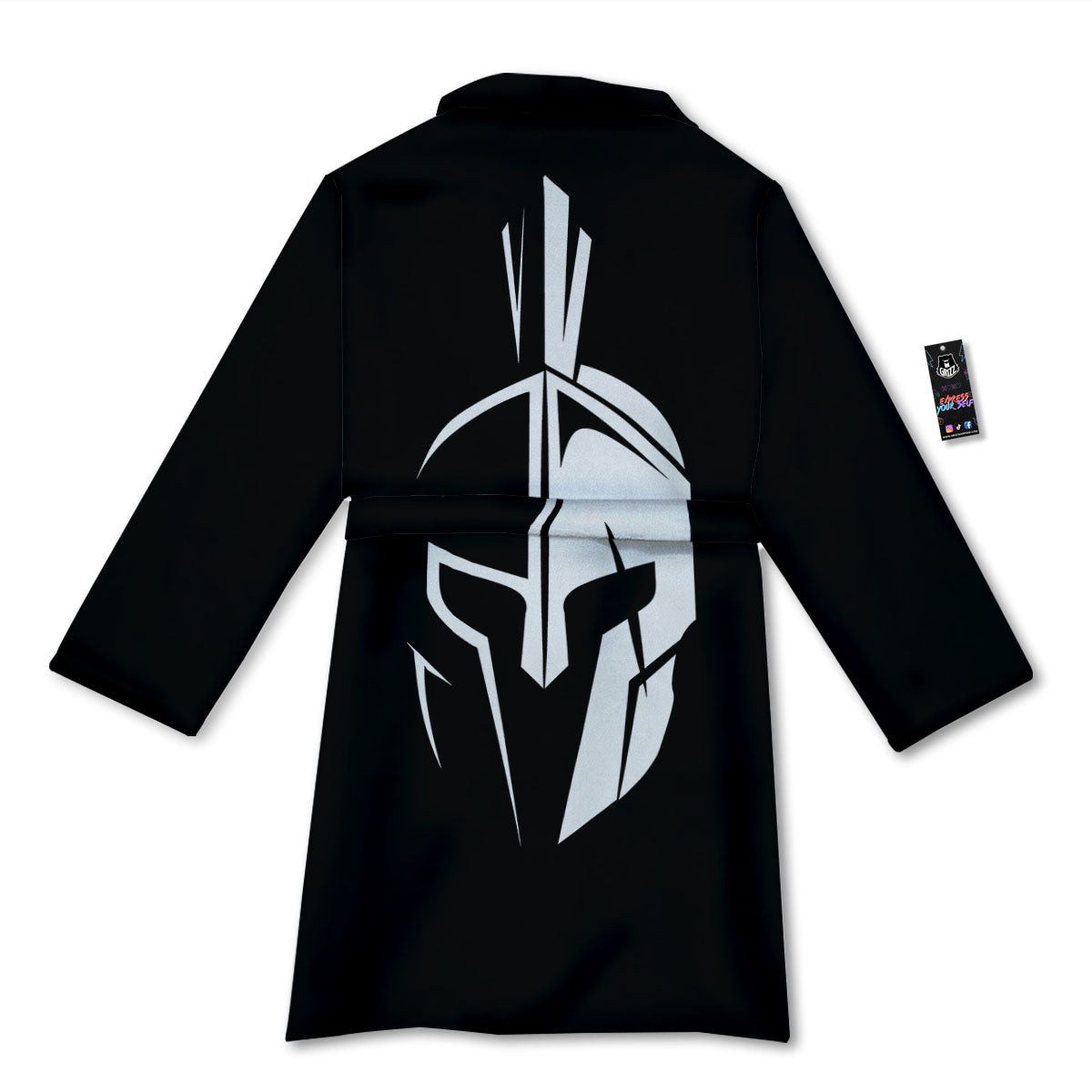 Spartan Helmet White And Black Print Bathrobe-grizzshop