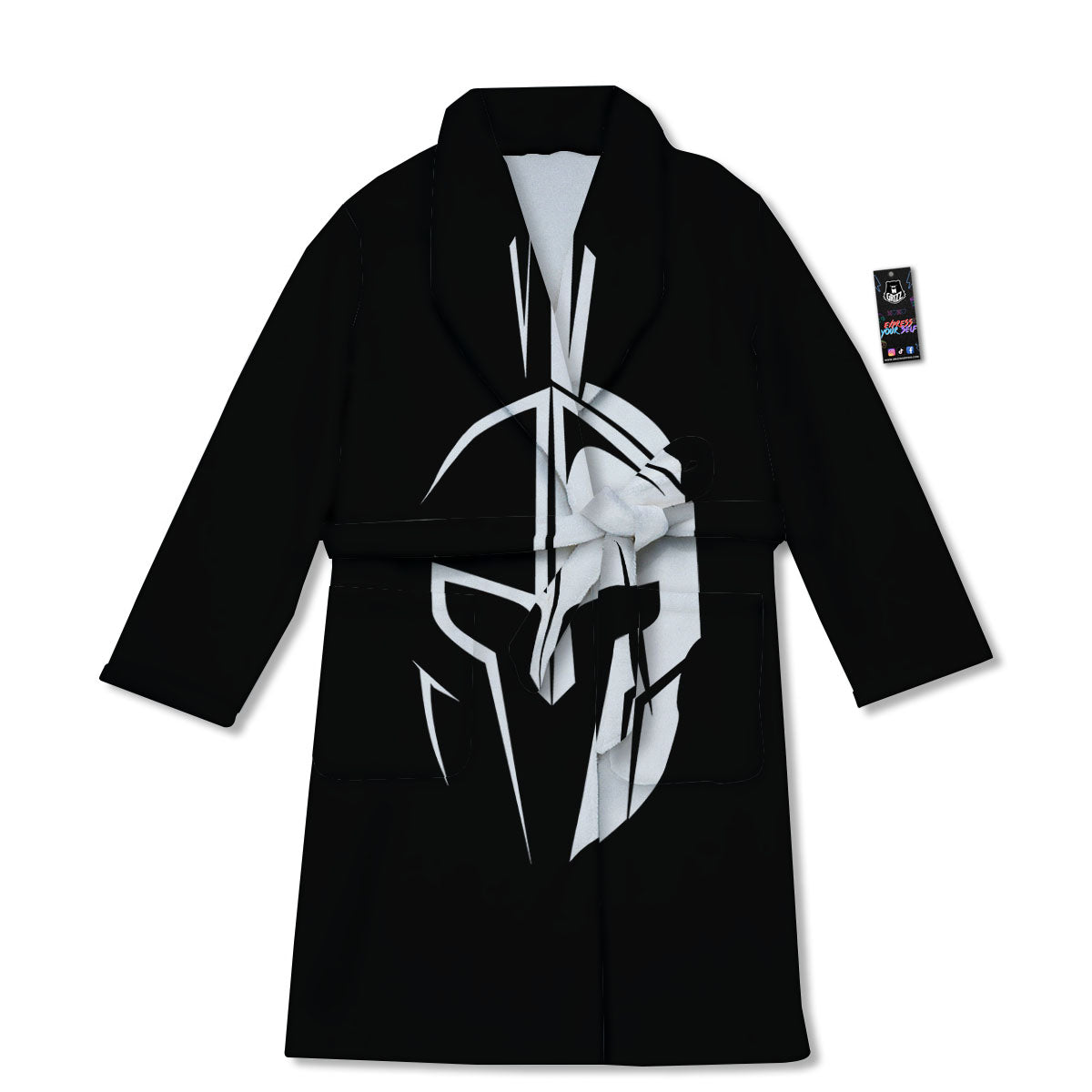 Spartan Helmet White And Black Print Bathrobe-grizzshop