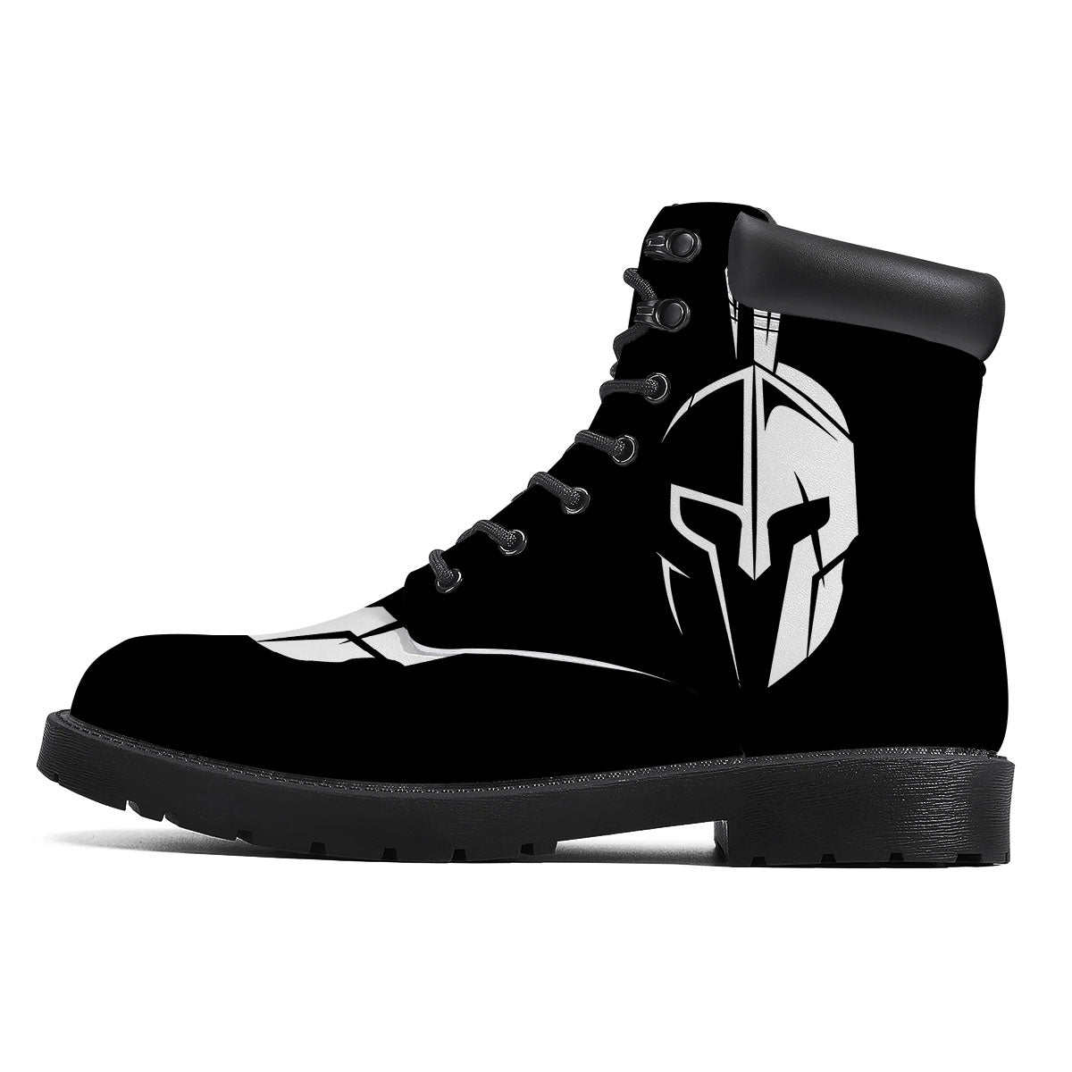 Spartan Helmet White And Black Print Boots-grizzshop