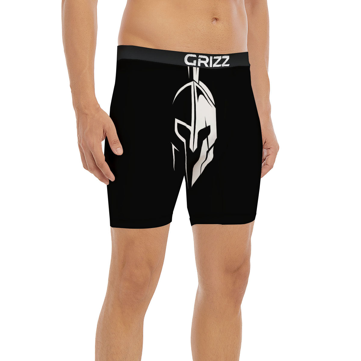 Spartan Helmet White And Black Print Boxer Briefs-grizzshop