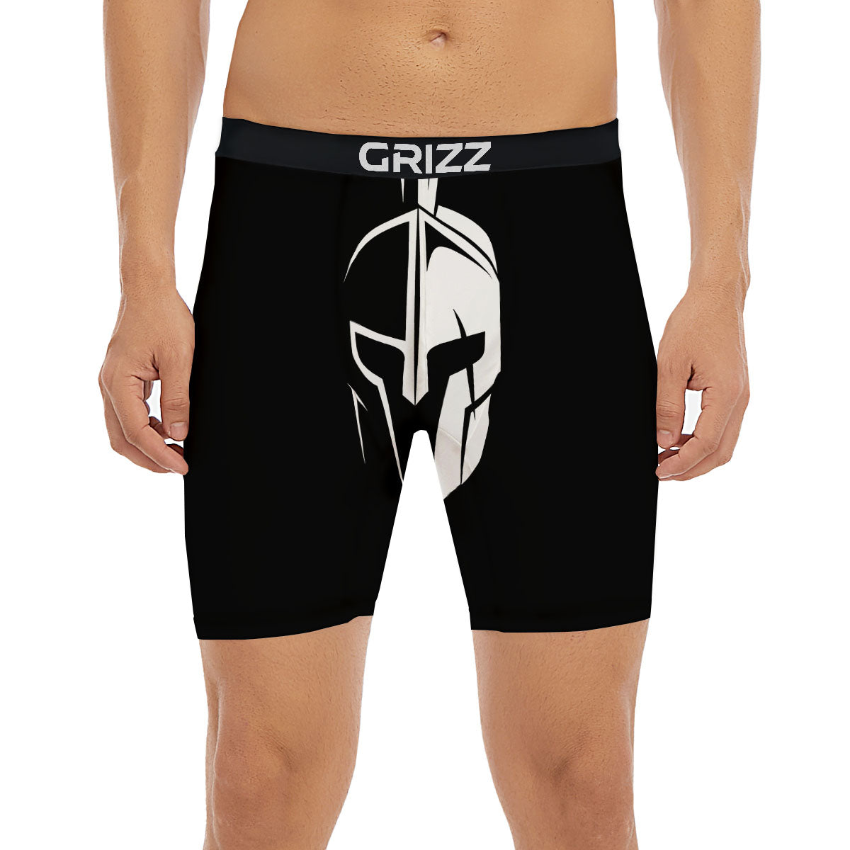 Spartan Helmet White And Black Print Boxer Briefs-grizzshop