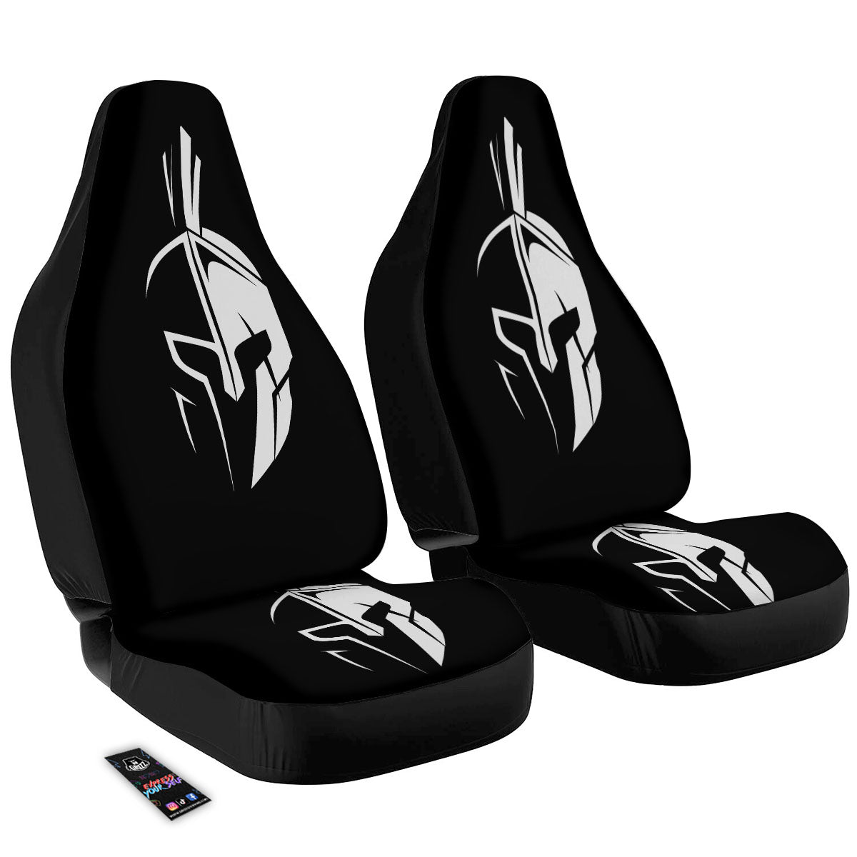 Spartan Helmet White And Black Print Car Seat Covers-grizzshop