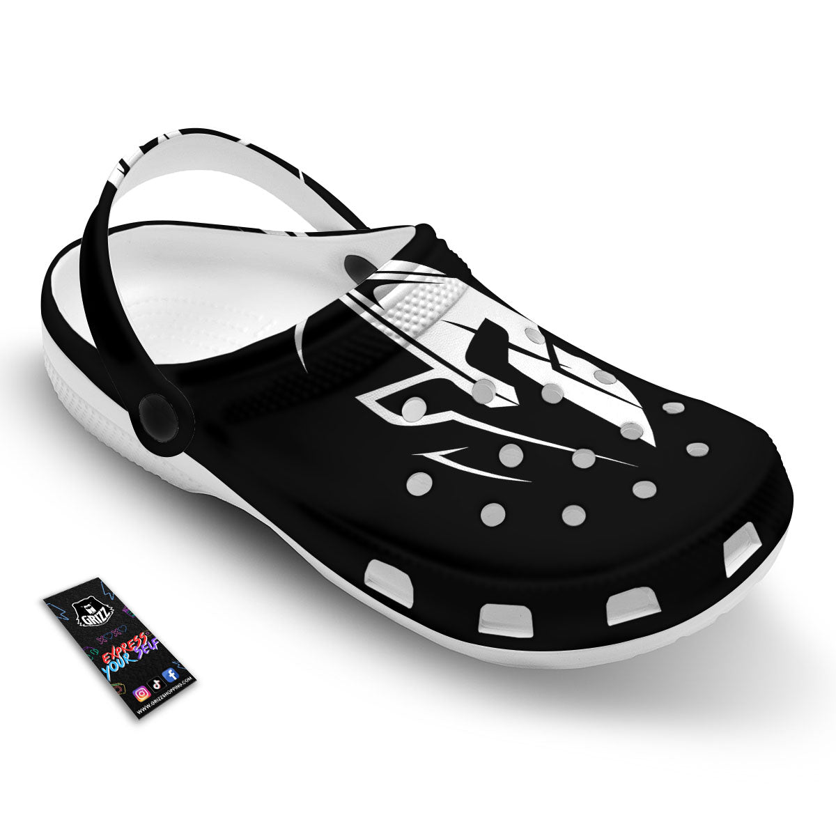 Spartan Helmet White And Black Print Clog-grizzshop