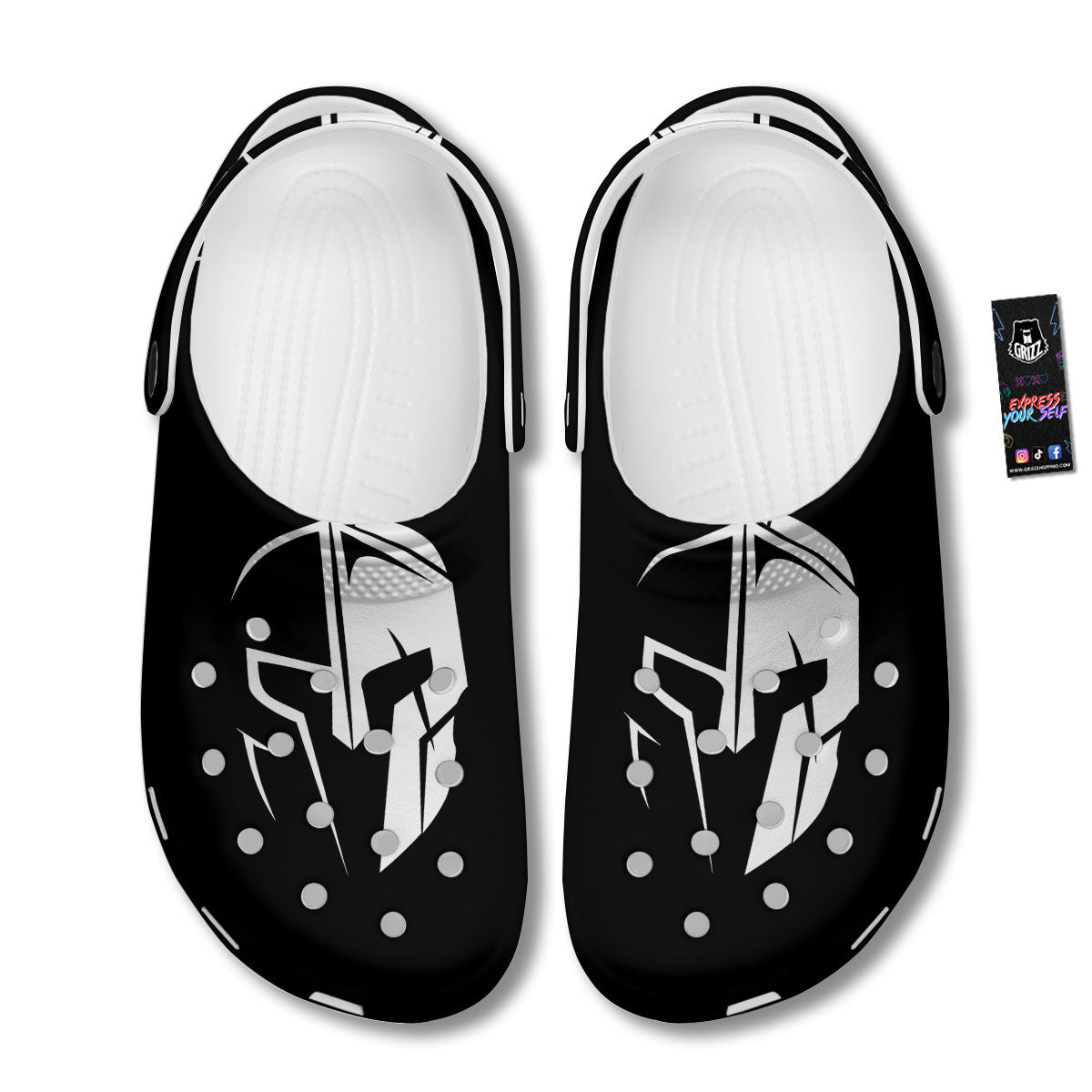 Spartan Helmet White And Black Print Clog-grizzshop