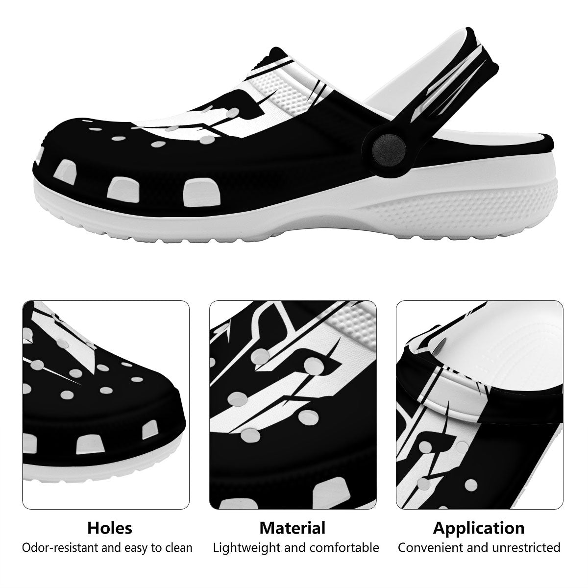 Spartan Helmet White And Black Print Clog-grizzshop