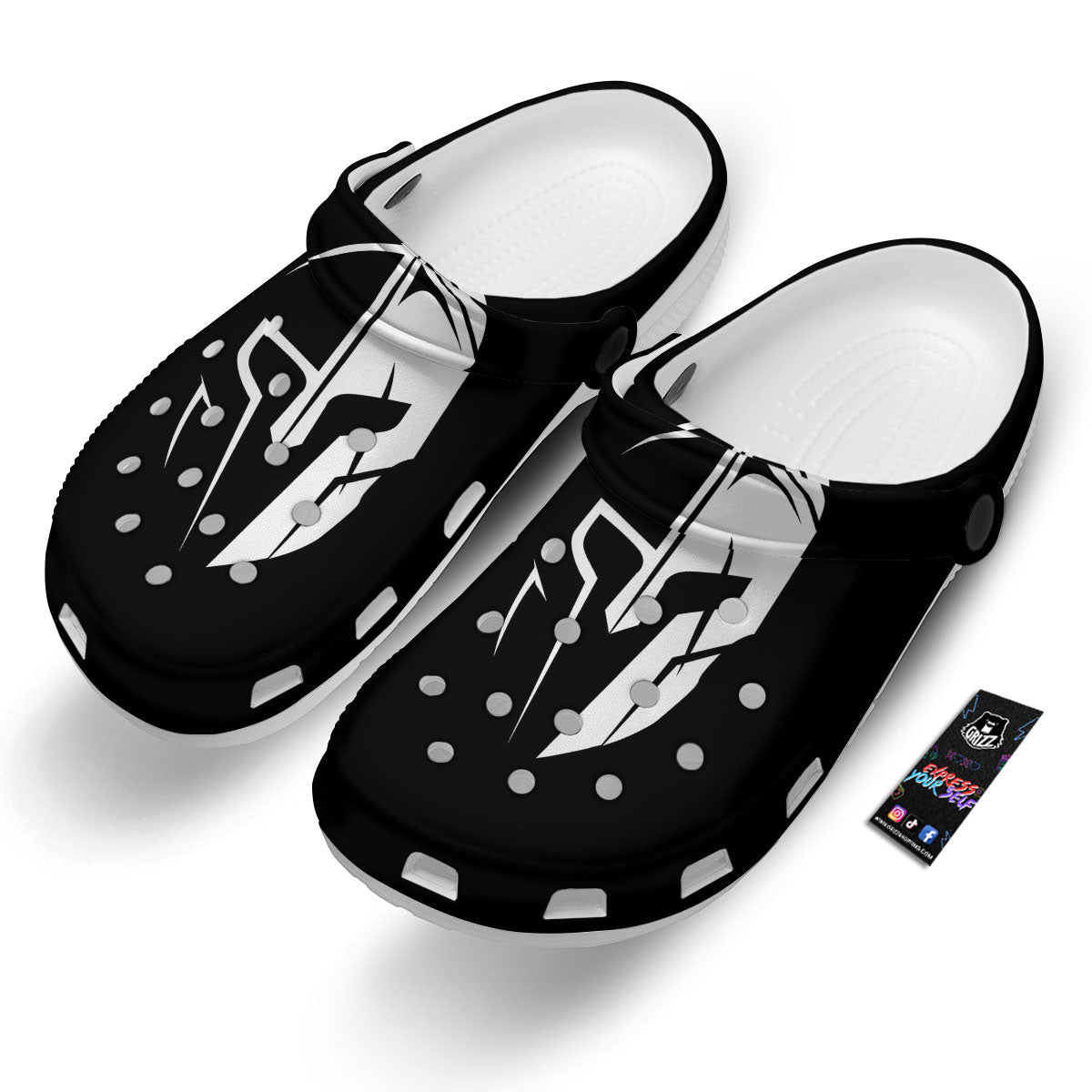 Spartan Helmet White And Black Print Clog-grizzshop