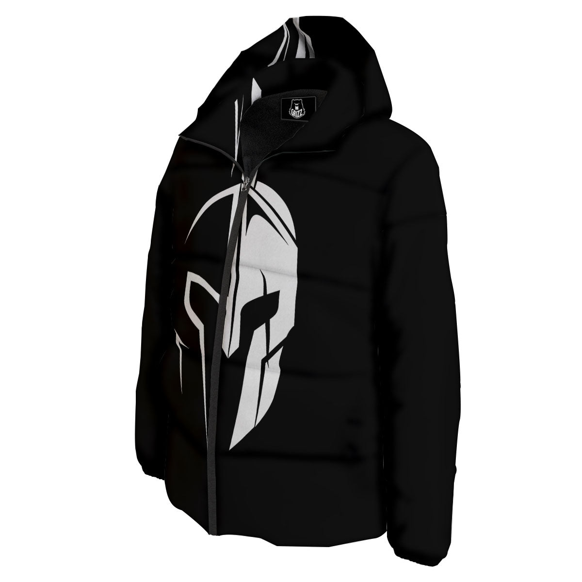 Spartan Helmet White And Black Print Down Jacket-grizzshop