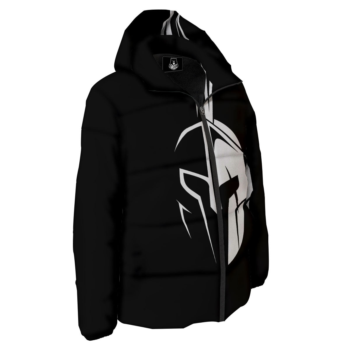 Spartan Helmet White And Black Print Down Jacket-grizzshop